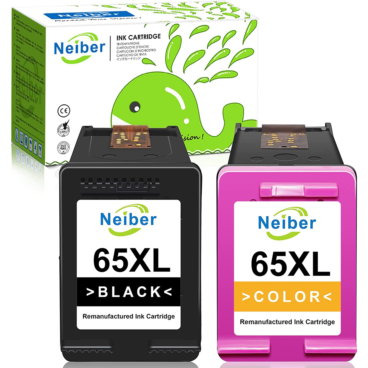 Remanufactured Ink Cartridge Replacement for HP 65 XL 65XL (1 Black, 1 Color) Fit with Envy 5055 5012 5052 5010