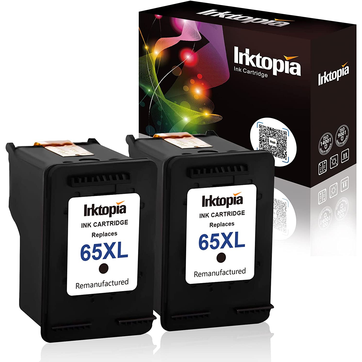 Remanufactured Ink Cartridge Replacement for HP 65 XL 65XL High Yield N9K04AN (2 Black) fits for HP DeskJet
