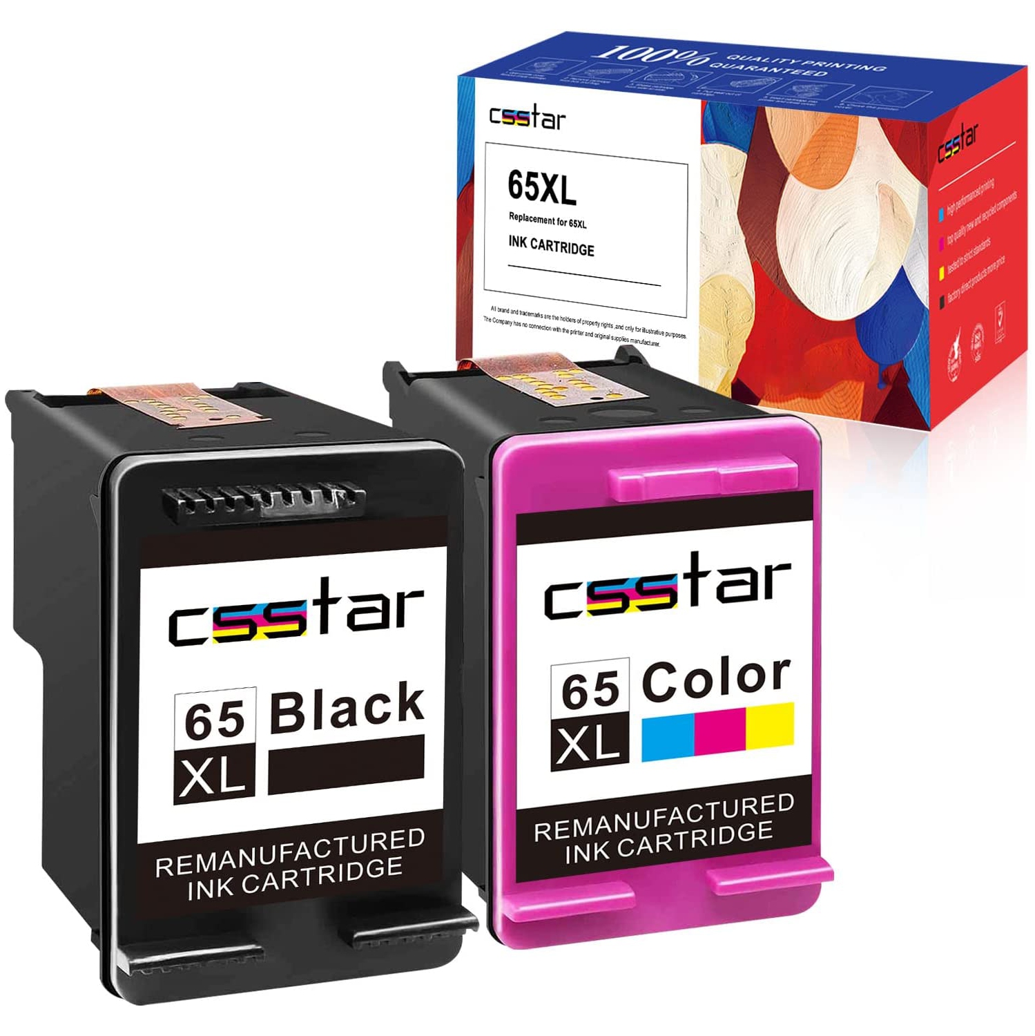 Remanufactured Ink Cartridge Replacement for HP 65 XL 65XL (New Updated Chip) Work with DeskJet 3755 2655 3755