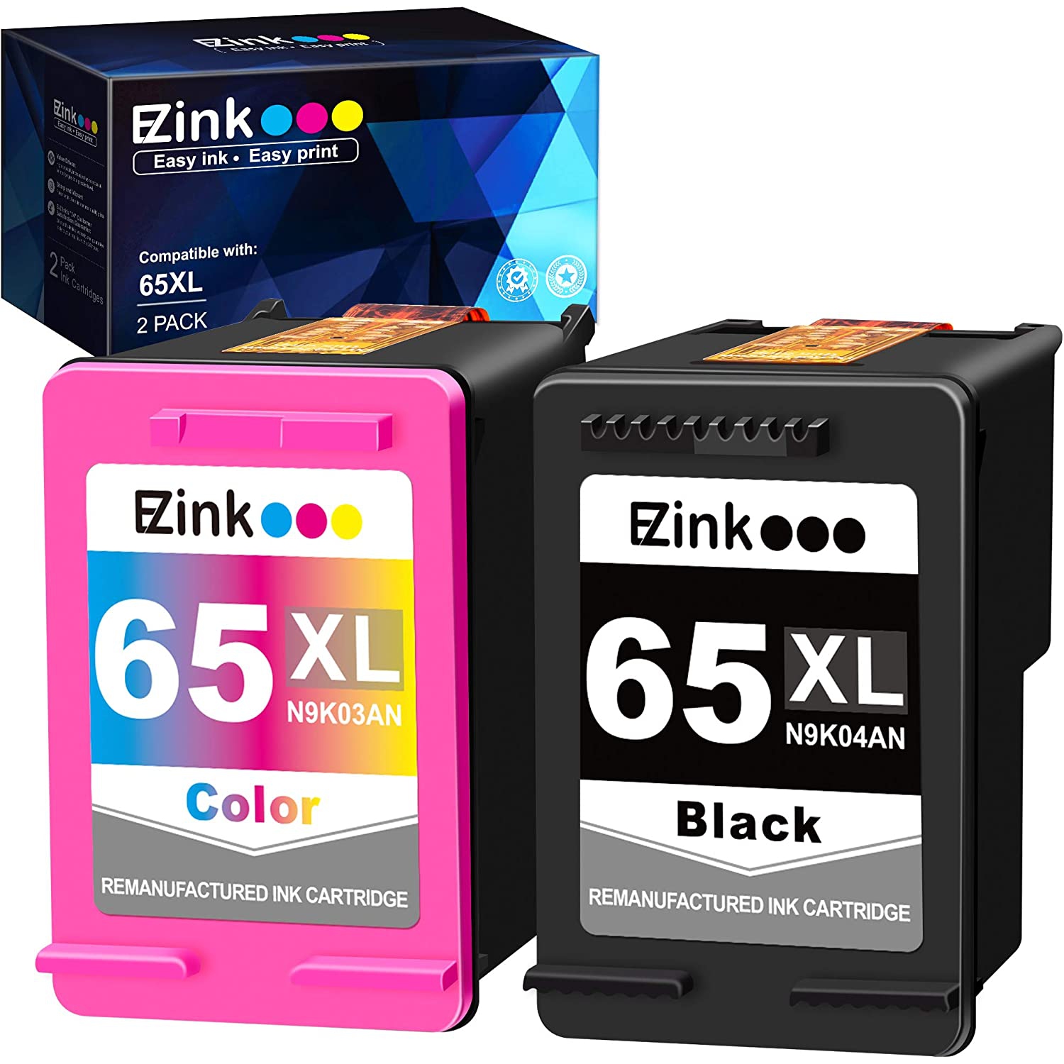 (TM) Remanufactured Ink Cartridge Replacement for HP 65 65XL 65 XL to use with Envy 5055 5052 5058 DeskJet 2622