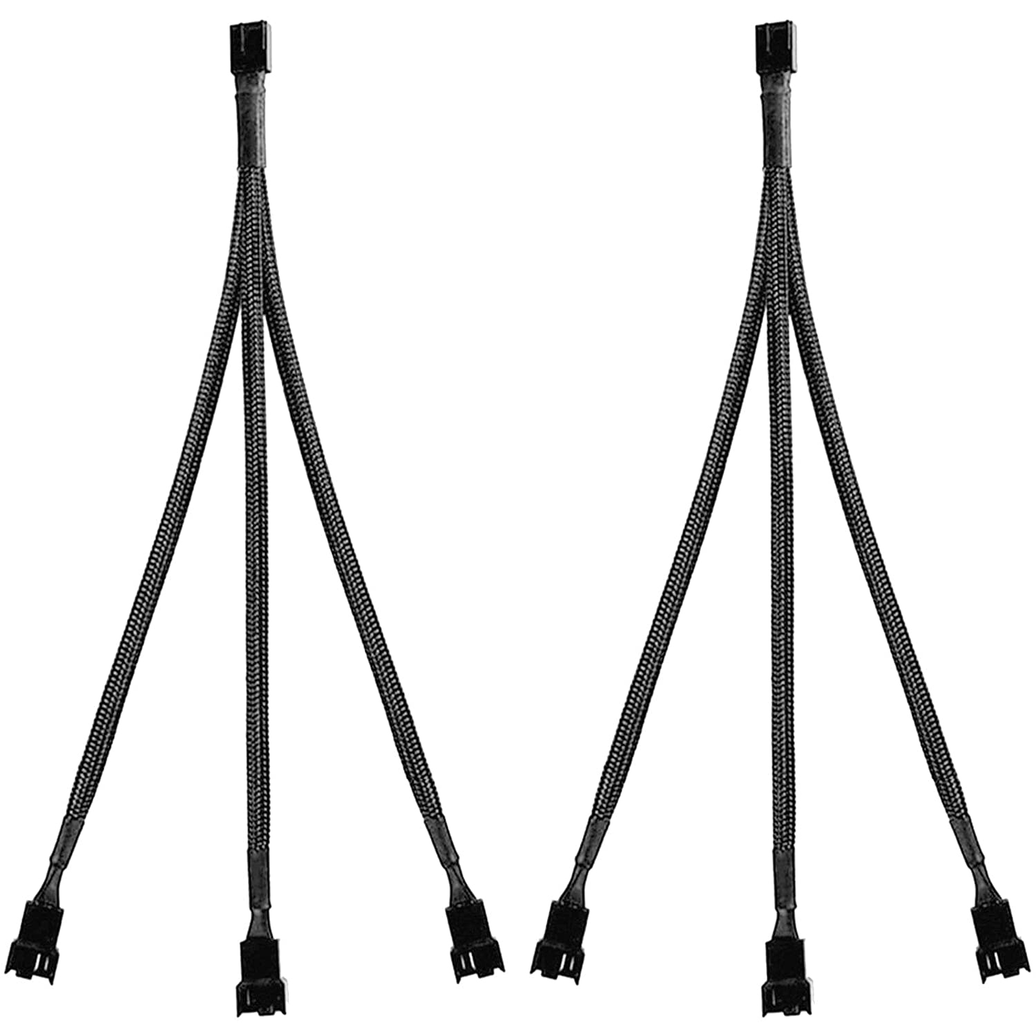 2 Pack 4-Pin PWM Fan Splitter Cable, Sleeved Braided Adapter Computer PC Fan Power Extension Cable 1 to 3