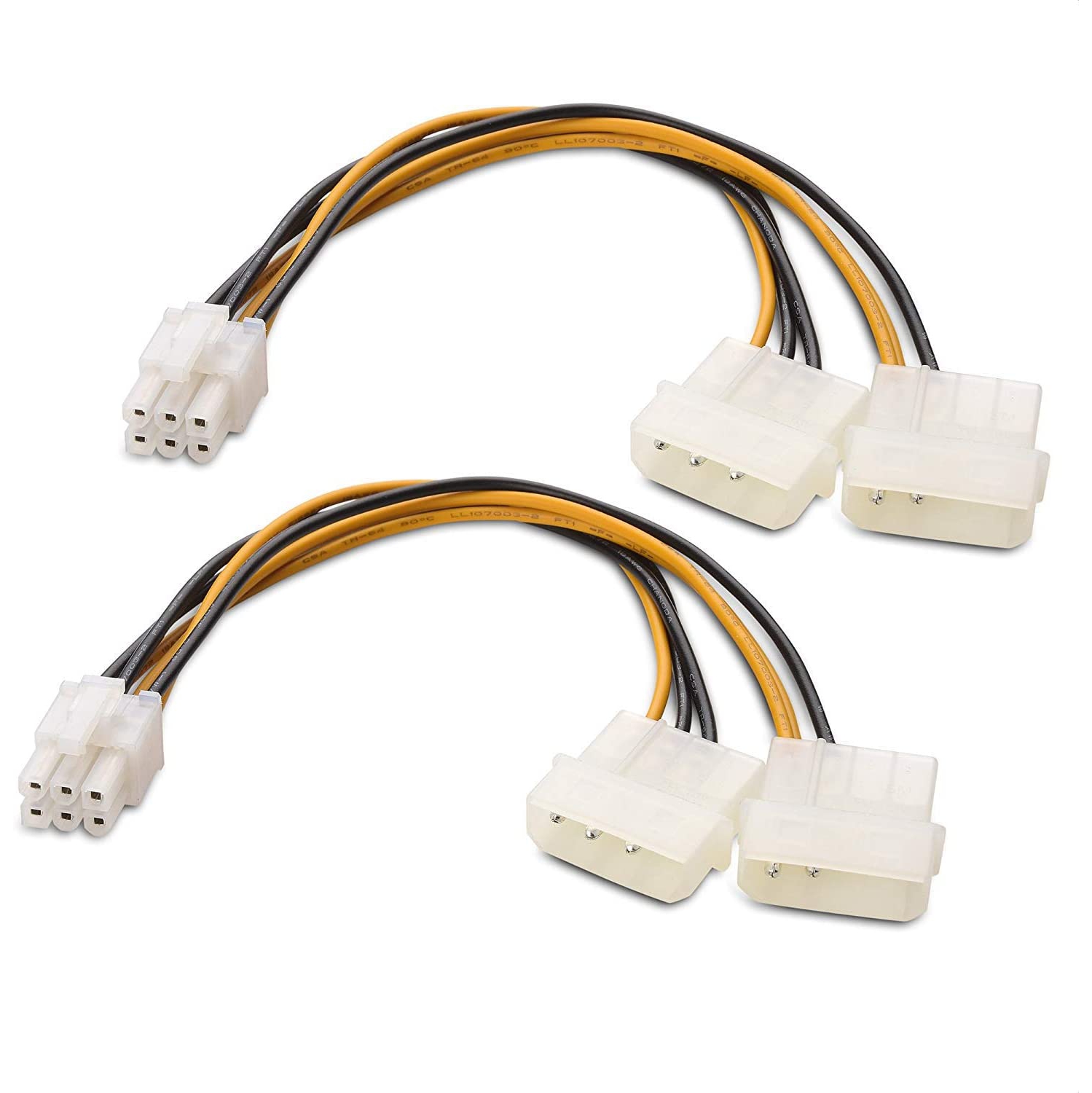 2-Pack 6 Pin PCIe to Molex Power Cable / 2 Molex to 6 Pin PCIe – 6 Inches