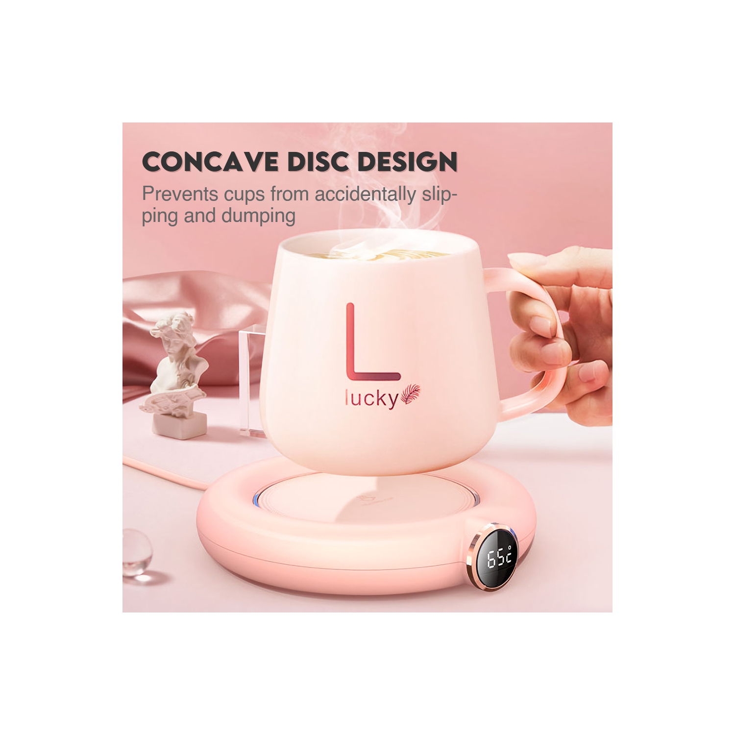 NIERBO 3-Temperature Mug Warmer Coffee Cup Heating Pad with Auto Shut Off for Home, Office(Pink)