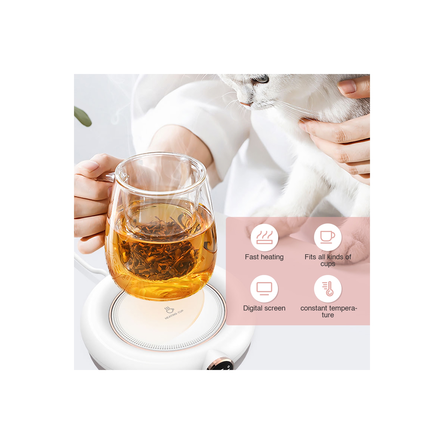 NIERBO 3-Temperature Mug Warmer Coffee Cup Heating Pad with Auto Shut Off for Home, Office(Pink)