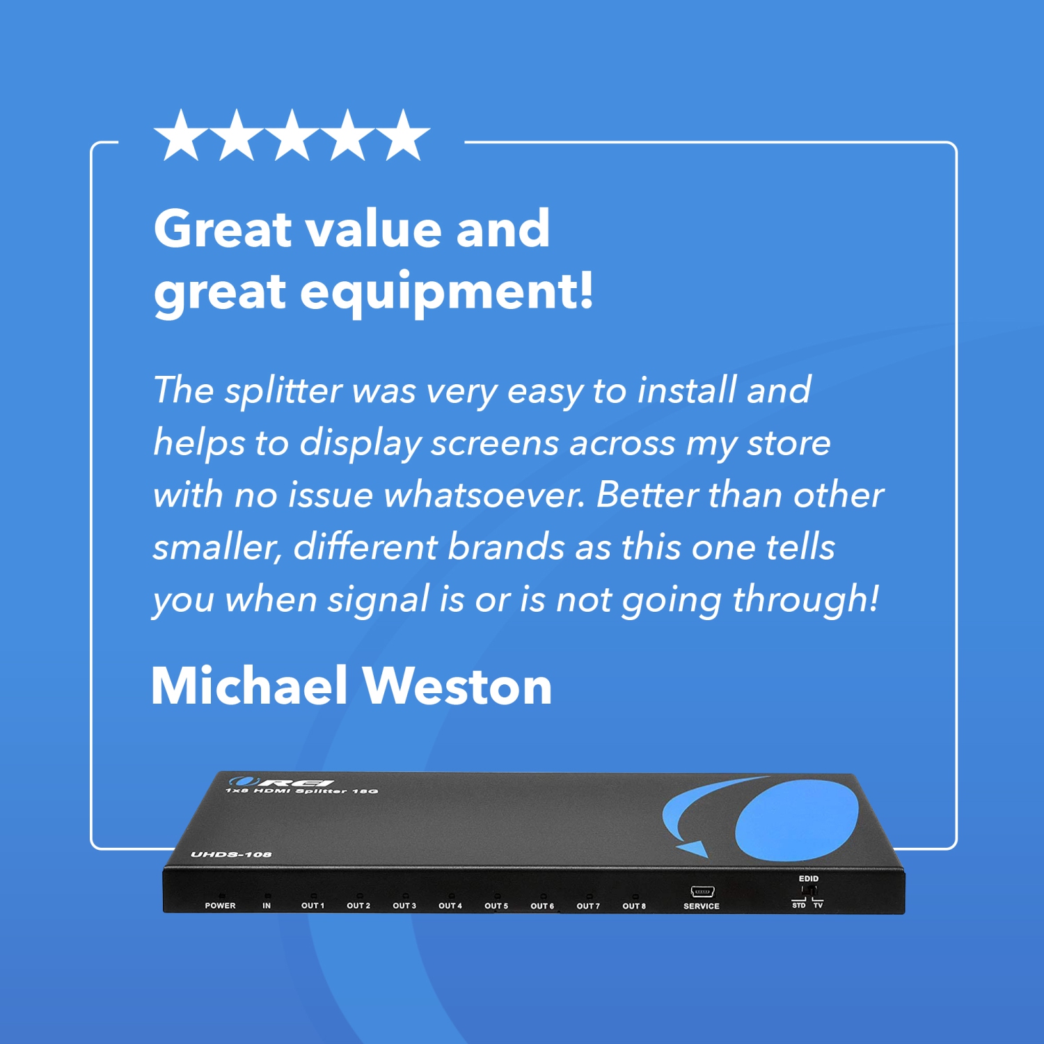 1x8 HDMI Splitter : 1-In 8-Out, Ultra HD 4K, EDID