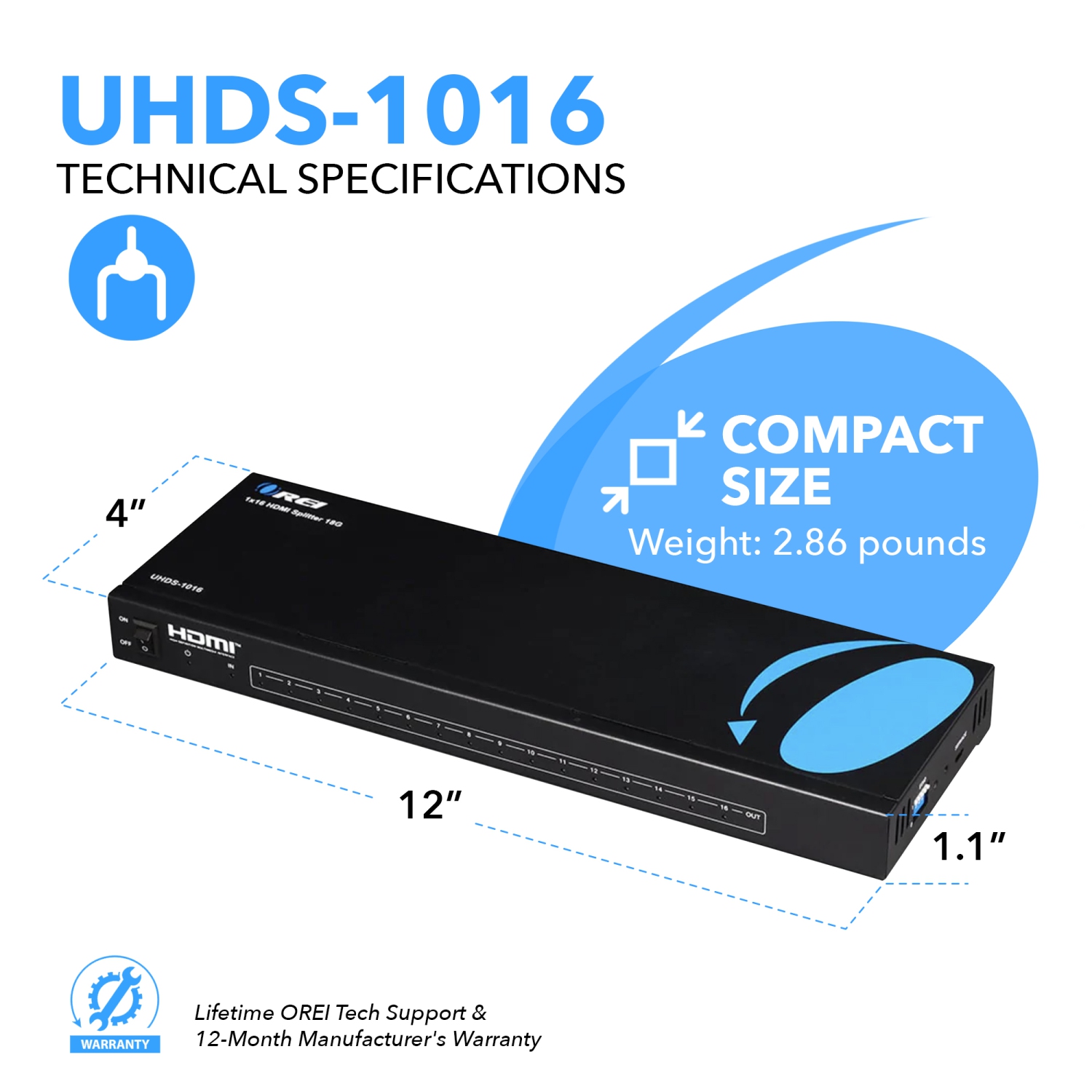 1x16 HDMI Splitter : 1-In 16-Out, UltraHD 4K, EDID