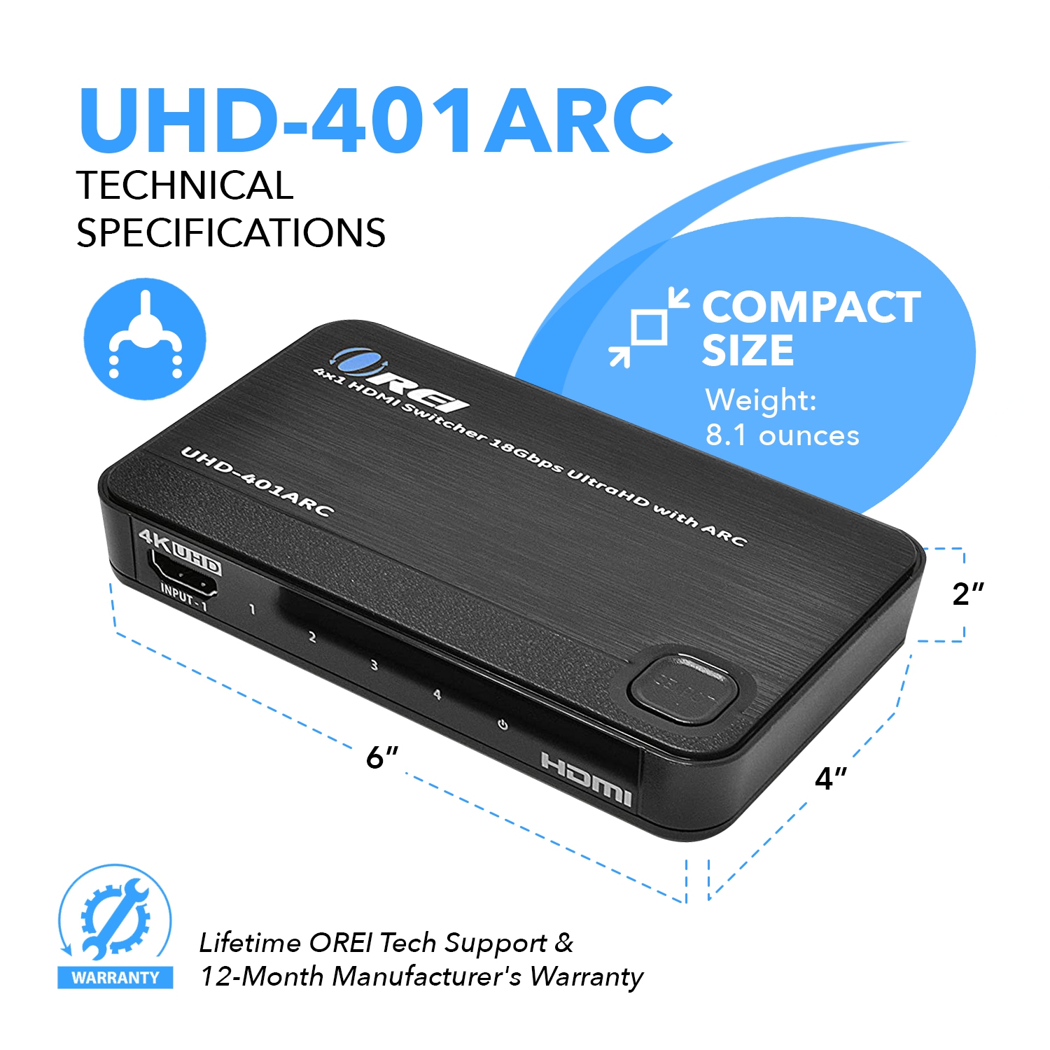 4K ARC 4x1 HDMI Switcher - Supports 4K @ 60Hz, Connect Sound Bar With ARC