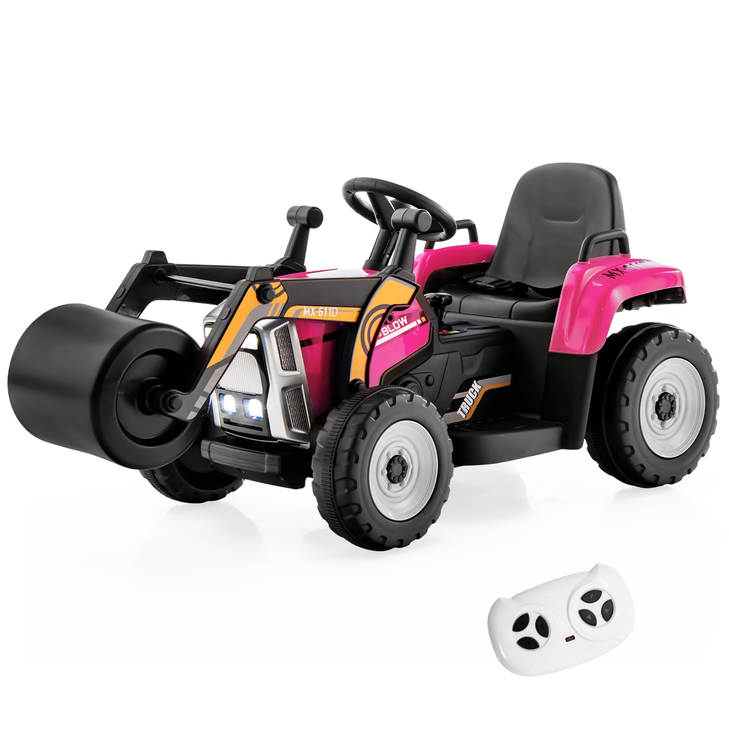 Costway Kids Ride On Road Roller 12V Electric Tractor Remote w/ Music & LED Light