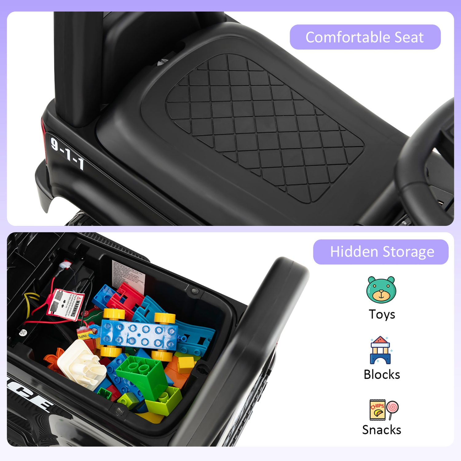 Voiture de police 2-en-1 pour enfants 6&nbsp;V de Costway avec mégaphone et sirène