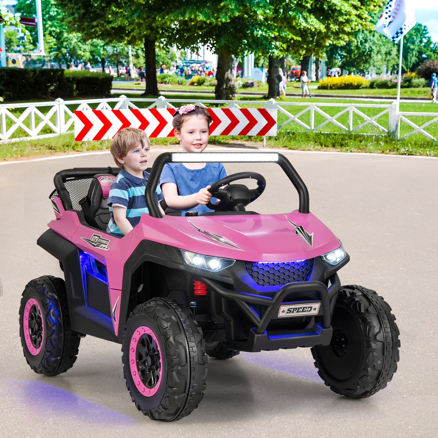 12V 2-Seater Kids Ride On UTV RC Electric Vehicle Suspension w/ Lights & Music