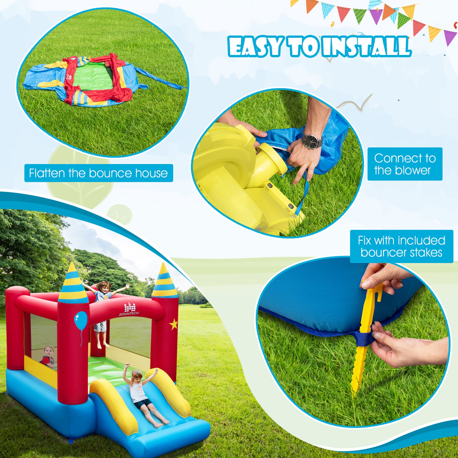 Costway Inflatable Bounce Castle Kids Jumping Bouncer Indoor Outdoor Blower Excluded