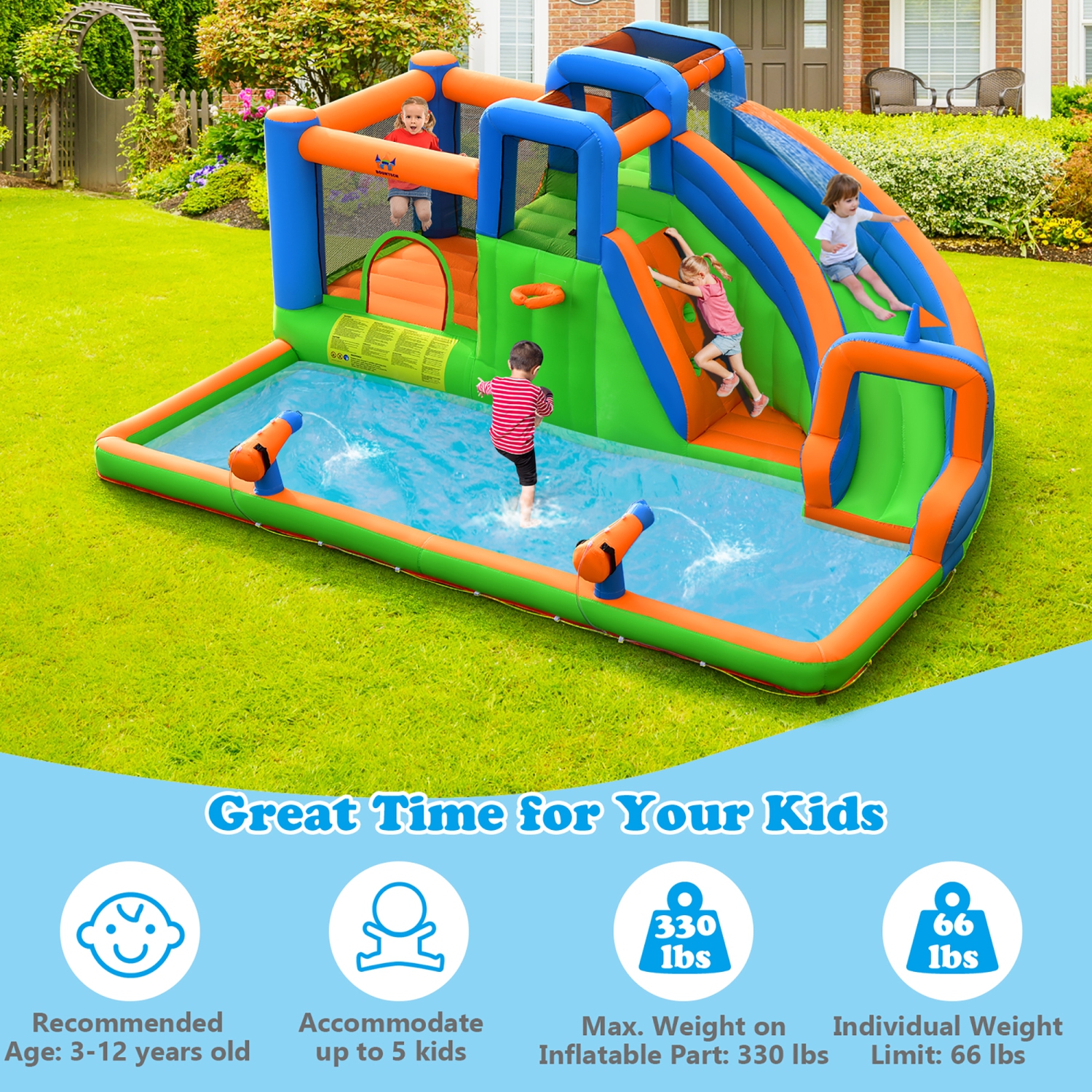 Costway Inflatable Water Slide Giant Bounce Castle w/Dual Climbing Walls Blower Excluded