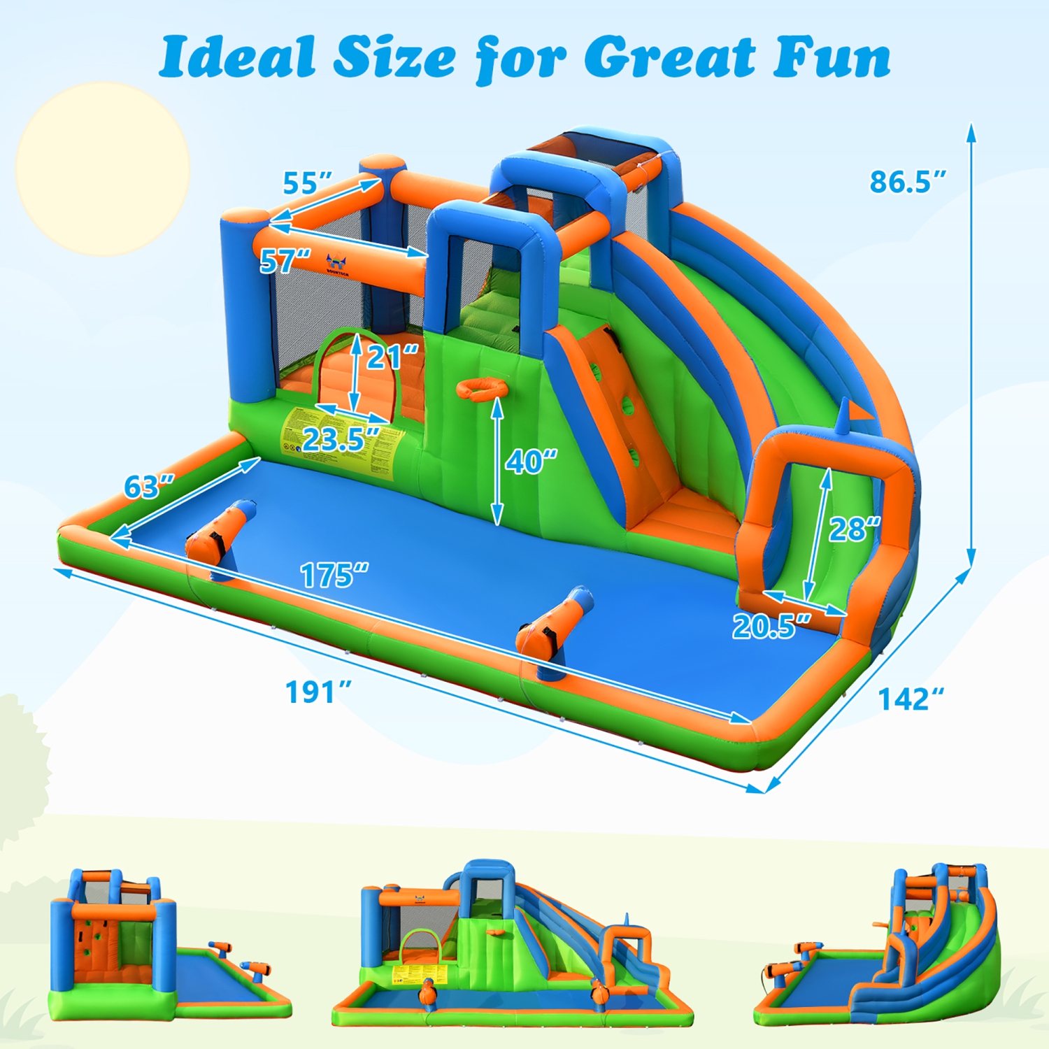 Costway Inflatable Water Slide Giant Bounce Castle w/Dual Climbing Walls Blower Excluded