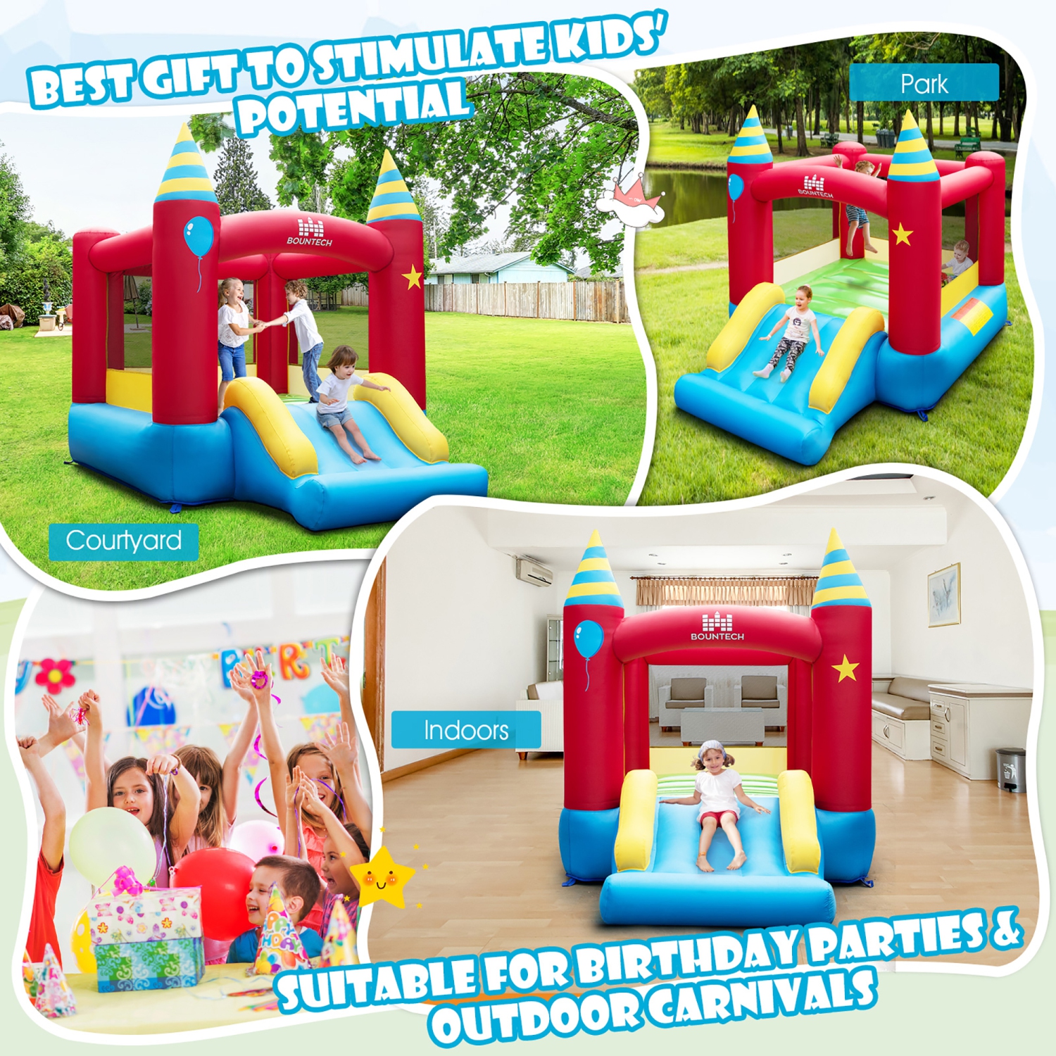Costway Inflatable Bounce Castle Kids Jumping Bouncer Indoor Outdoor with 480W Blower