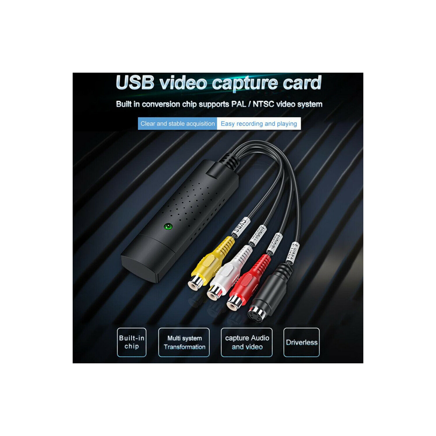 USB 2.0 Video Audio Capture Card Adapter PC VHS VCR TV to DVD Converter Support Win 2000/Win XP Win Vista Win 7 Win 8 Win 10 Win Vista Linux