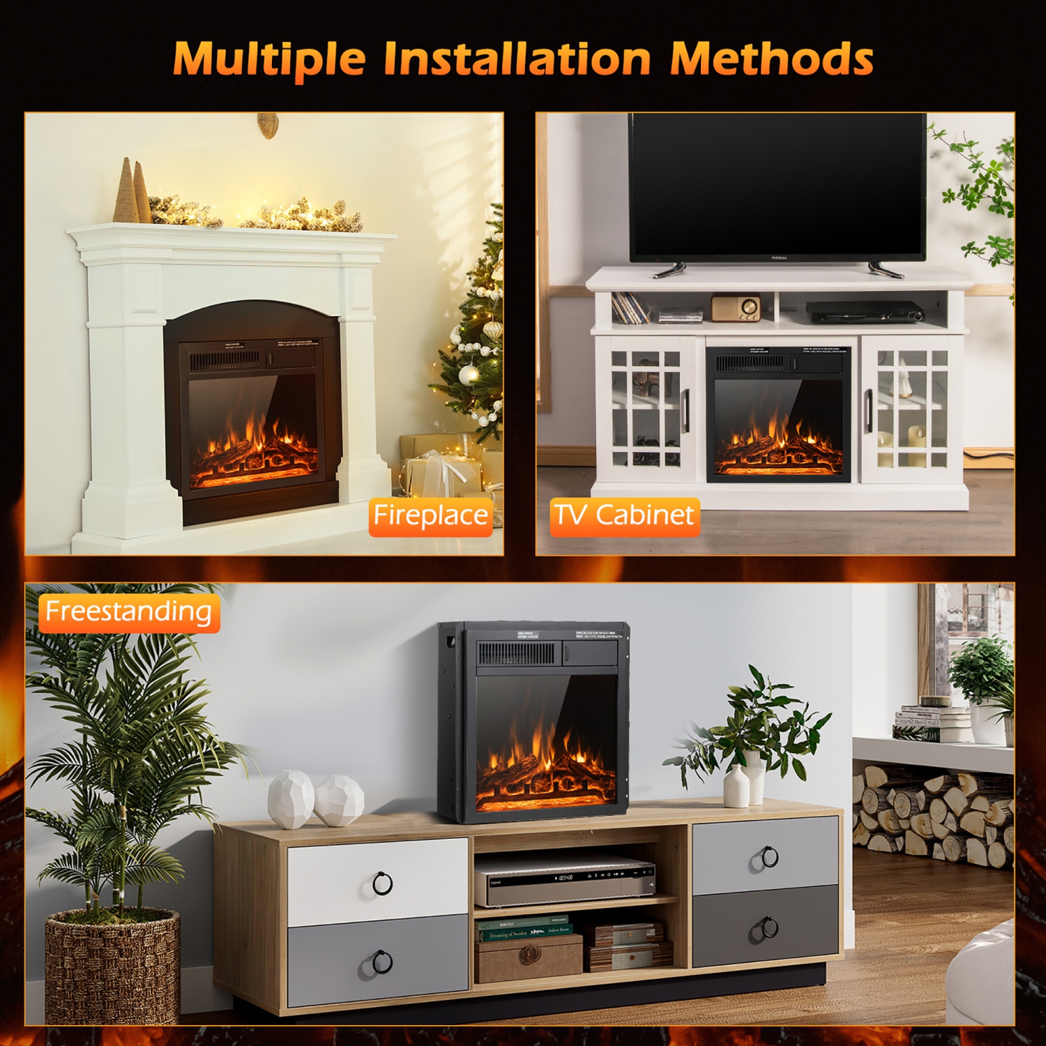 Costway 18" Electric Fireplace Insert 5100 BTU Freestanding Heater with Remote Control
