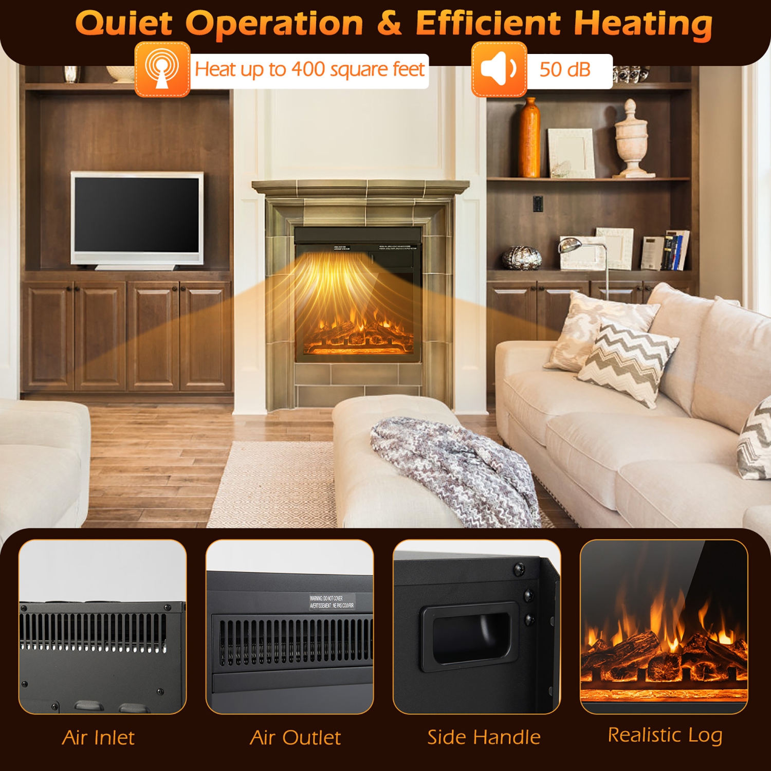 Costway 18" Electric Fireplace Insert 5100 BTU Freestanding Heater with Remote Control