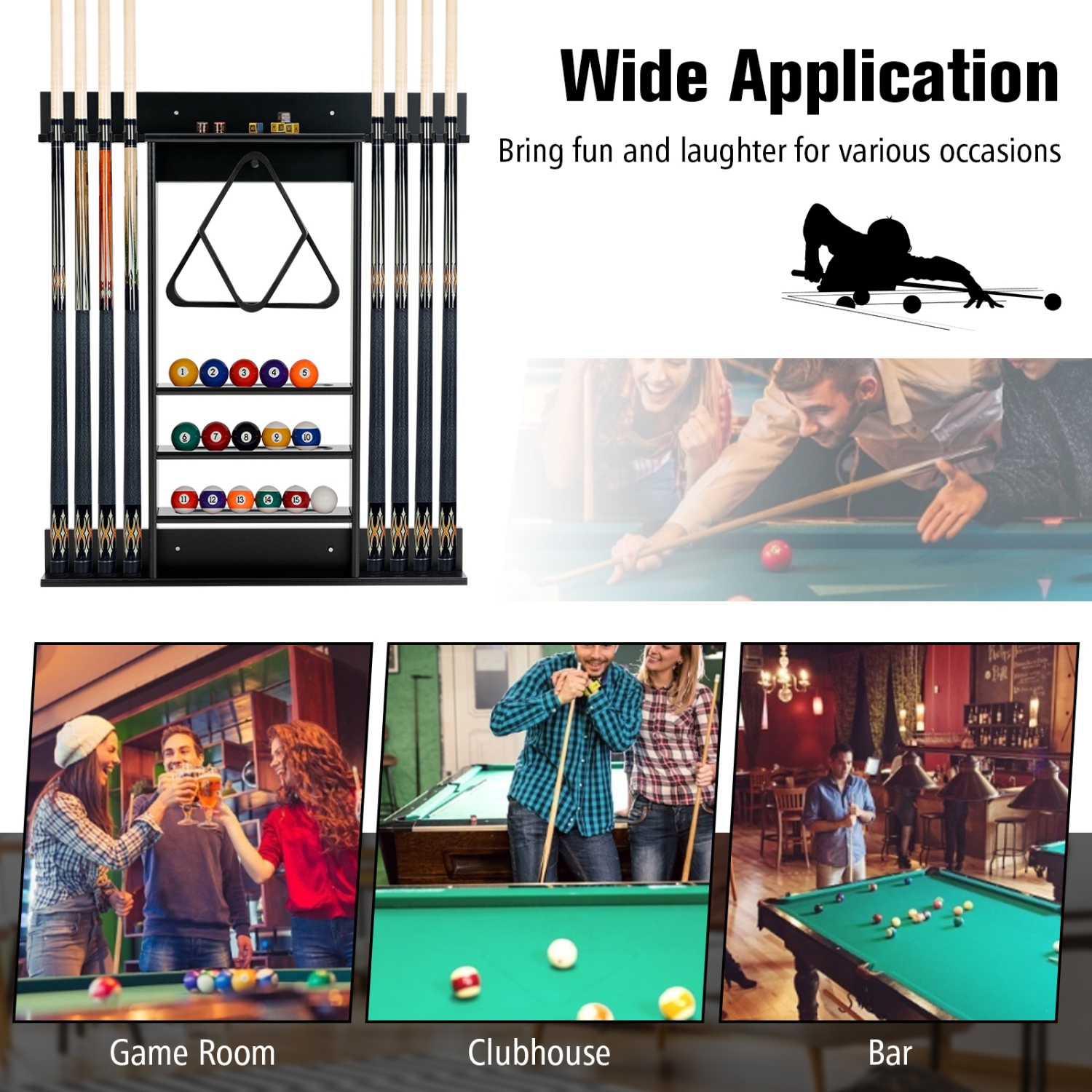 Support mural d’autocollants de piscine pour queues de billard de TopBuy pour ranger les queues de billard et les accessoires de table de billard