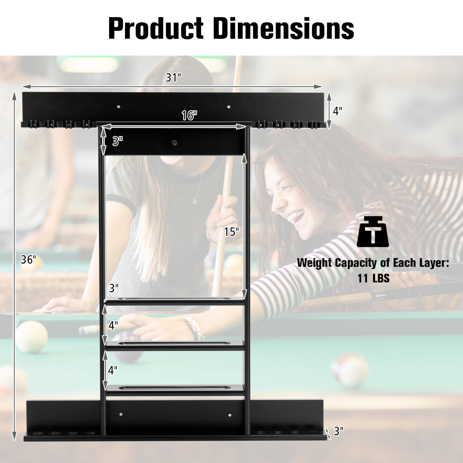 Support mural d’autocollants de piscine pour queues de billard de TopBuy pour ranger les queues de billard et les accessoires de table de billard