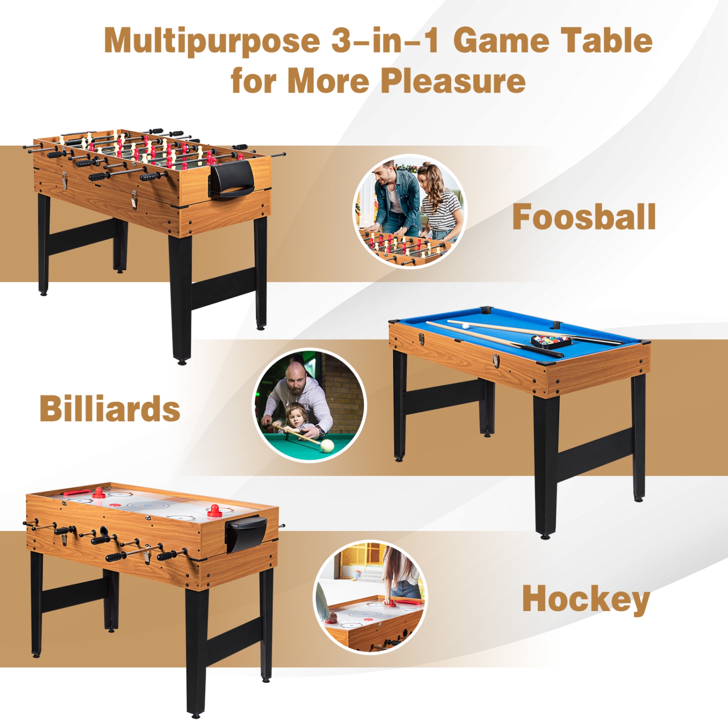 Topbuy 3-in-1 Multifunctional Game Table Soccer Billiard Slide Hockey