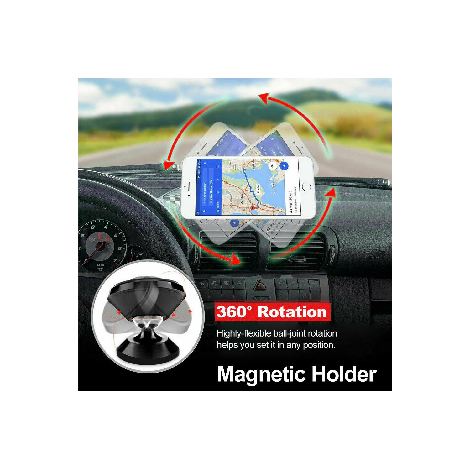 Universal Dashboard Magnetic Car Cell Phone Holder Mount, Hands Free Clip Mount on Dashboard for Cellphones
