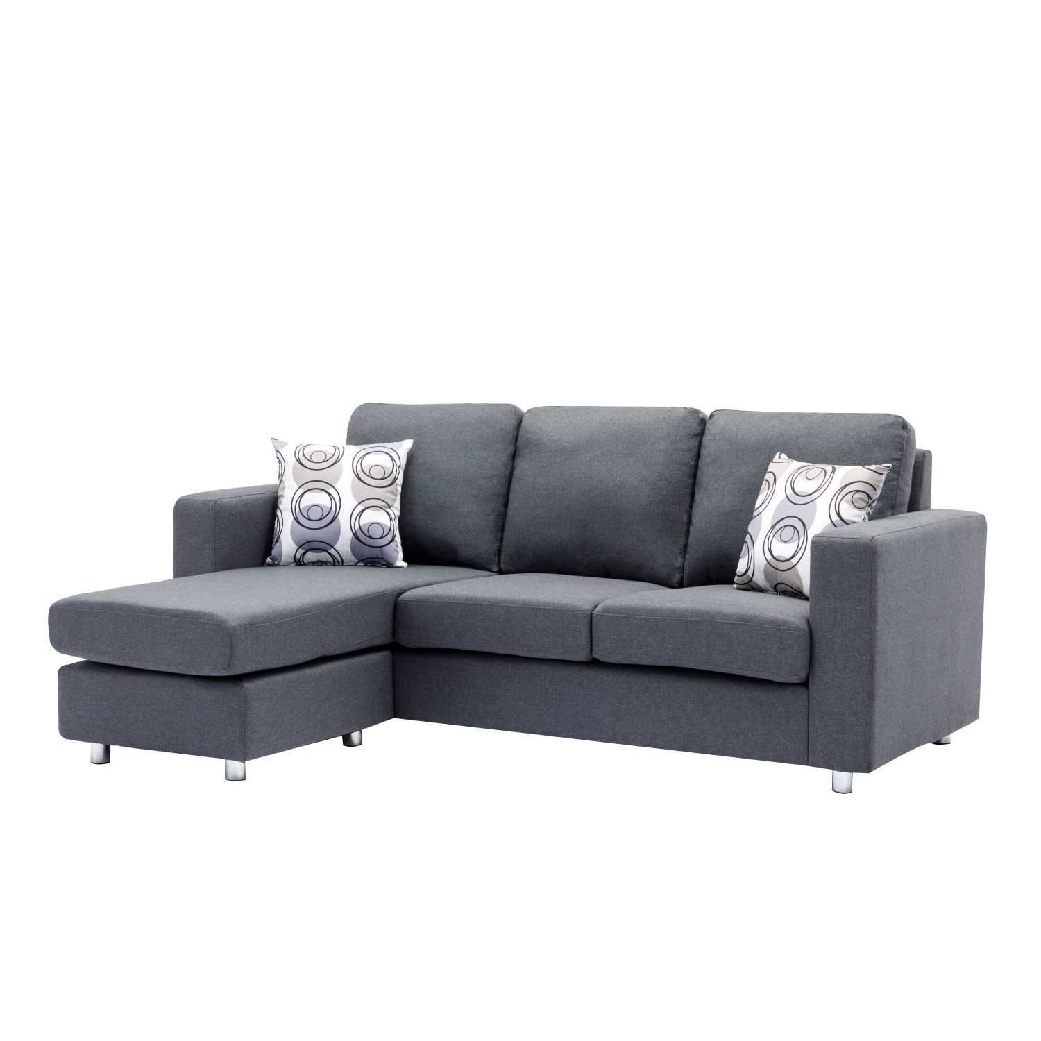 Reversible Sofa Sectional Small Grey Fabric W Accent Pillows