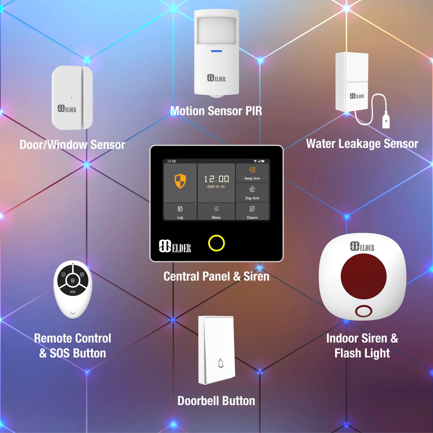 Elder Alarm System Security Wireless 13-Piece WiFi & 4G Smart Home Alarm System DIY, Touch Panel, Siren, Doorbell, Leak, Door & Motion Alarm Sensors,