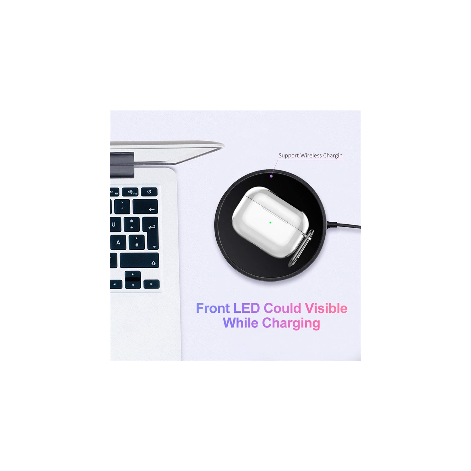 【CSmart】 AirPods Case Silicone Thin Soft Skin Non-Slip Protective Cover with Key Chain for Apple AirPods Pro, Clear