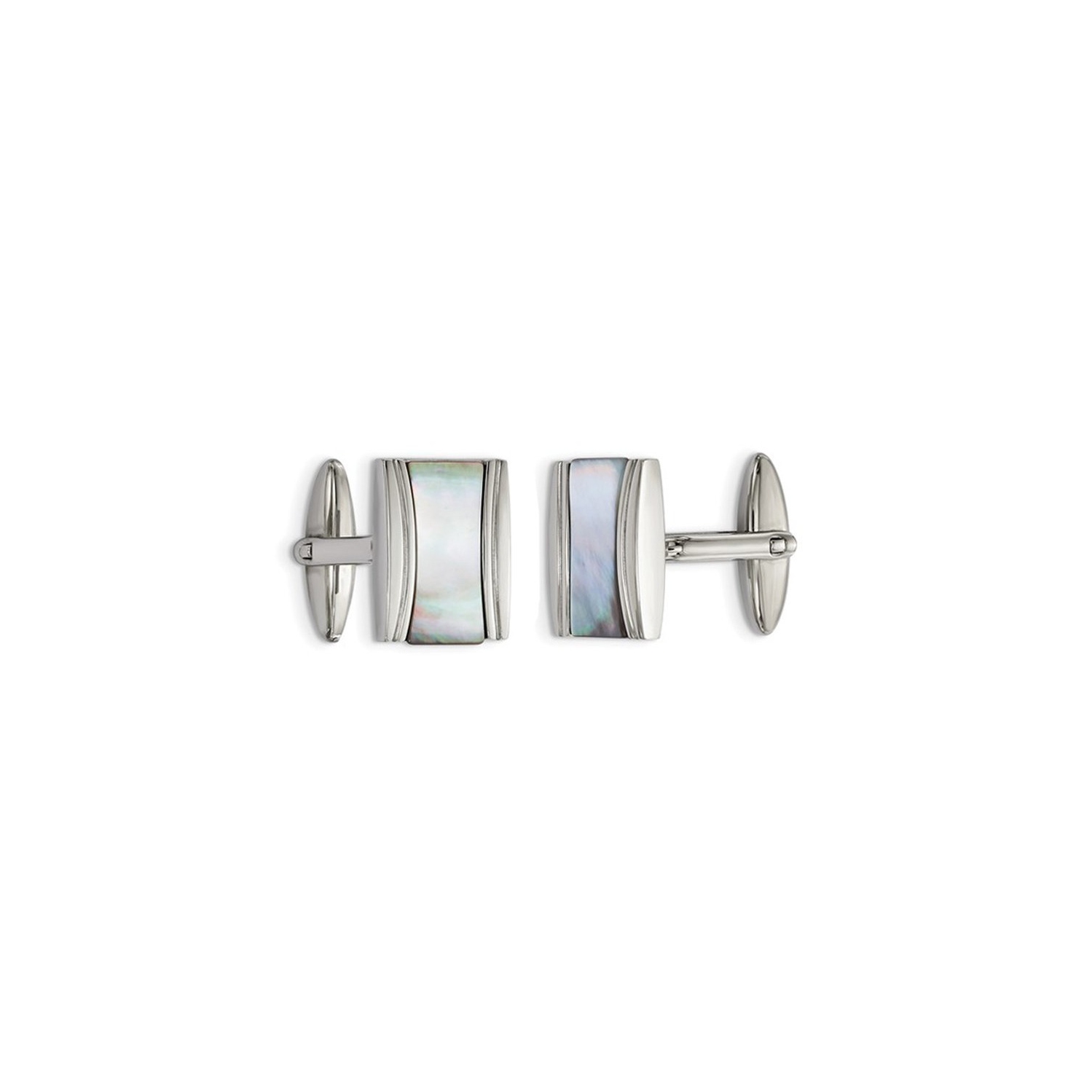Stainless Steel Polished Rectangle Cuff Links with Mother of Pearl