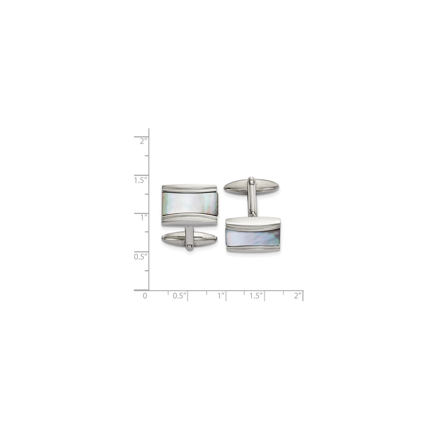 Stainless Steel Polished Rectangle Cuff Links with Mother of Pearl