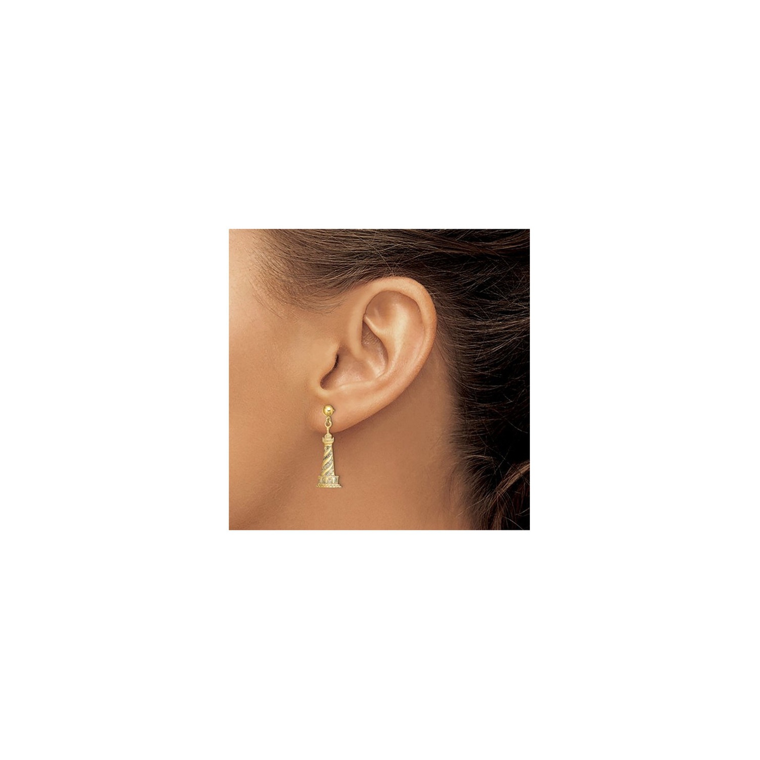 Pendants d'oreilles en or jaune 14 K Cape Hatteras Lighthouse Post