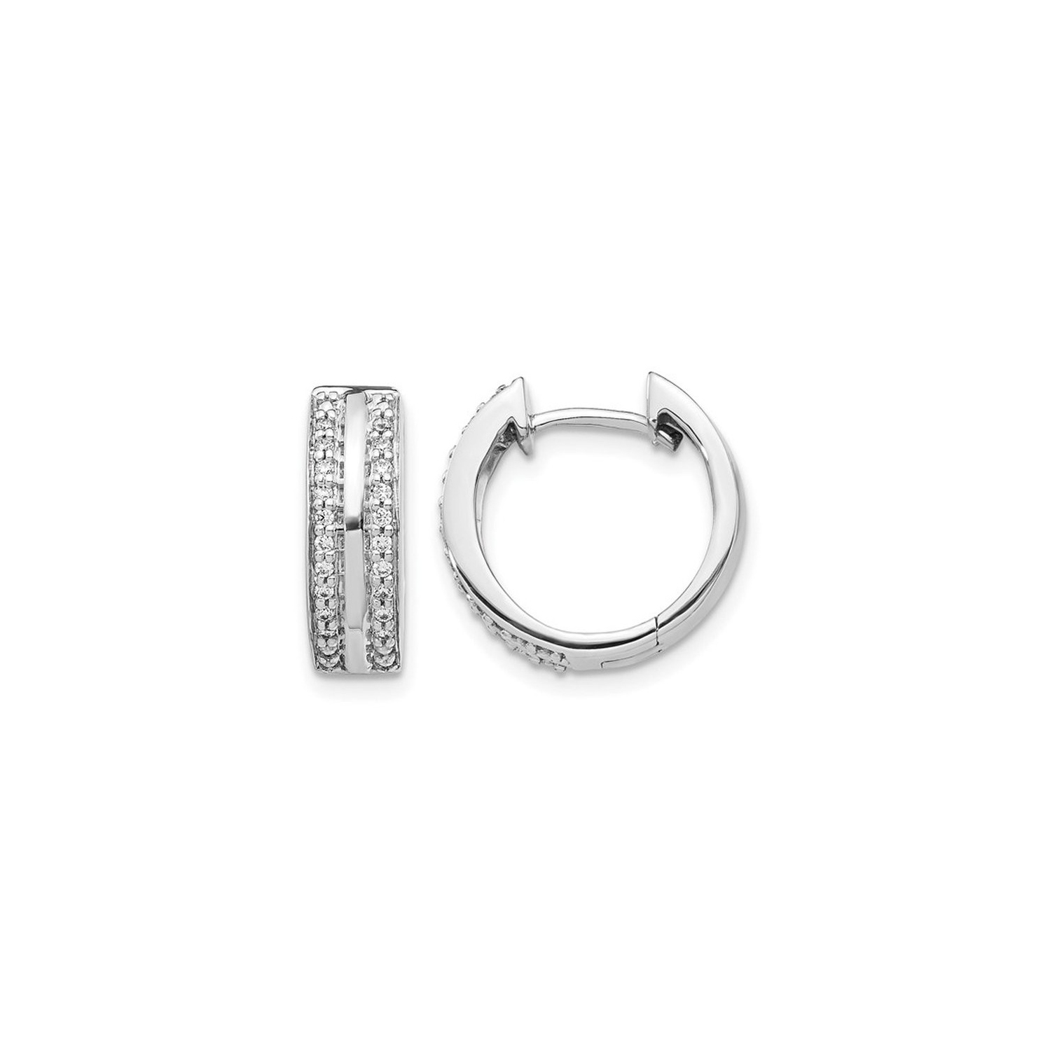 1/5 Carat (ctw) Diamond 2-Row Huggy Hoop Earrings in 10K White Gold