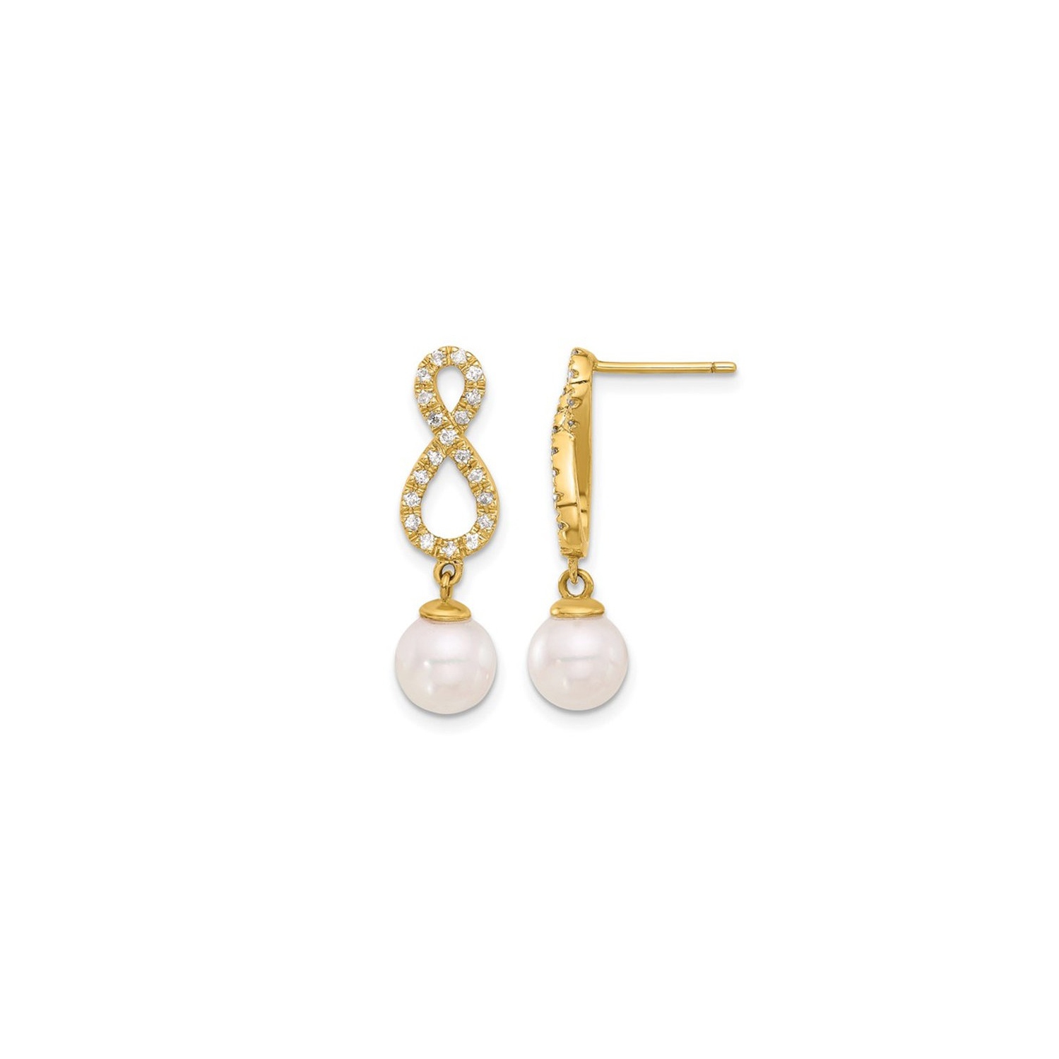 14K Yellow Gold Akoya Pearl Infinity Earrings with Diamonds