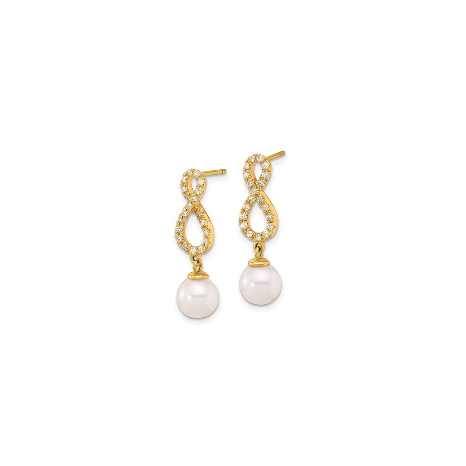 14K Yellow Gold Akoya Pearl Infinity Earrings with Diamonds