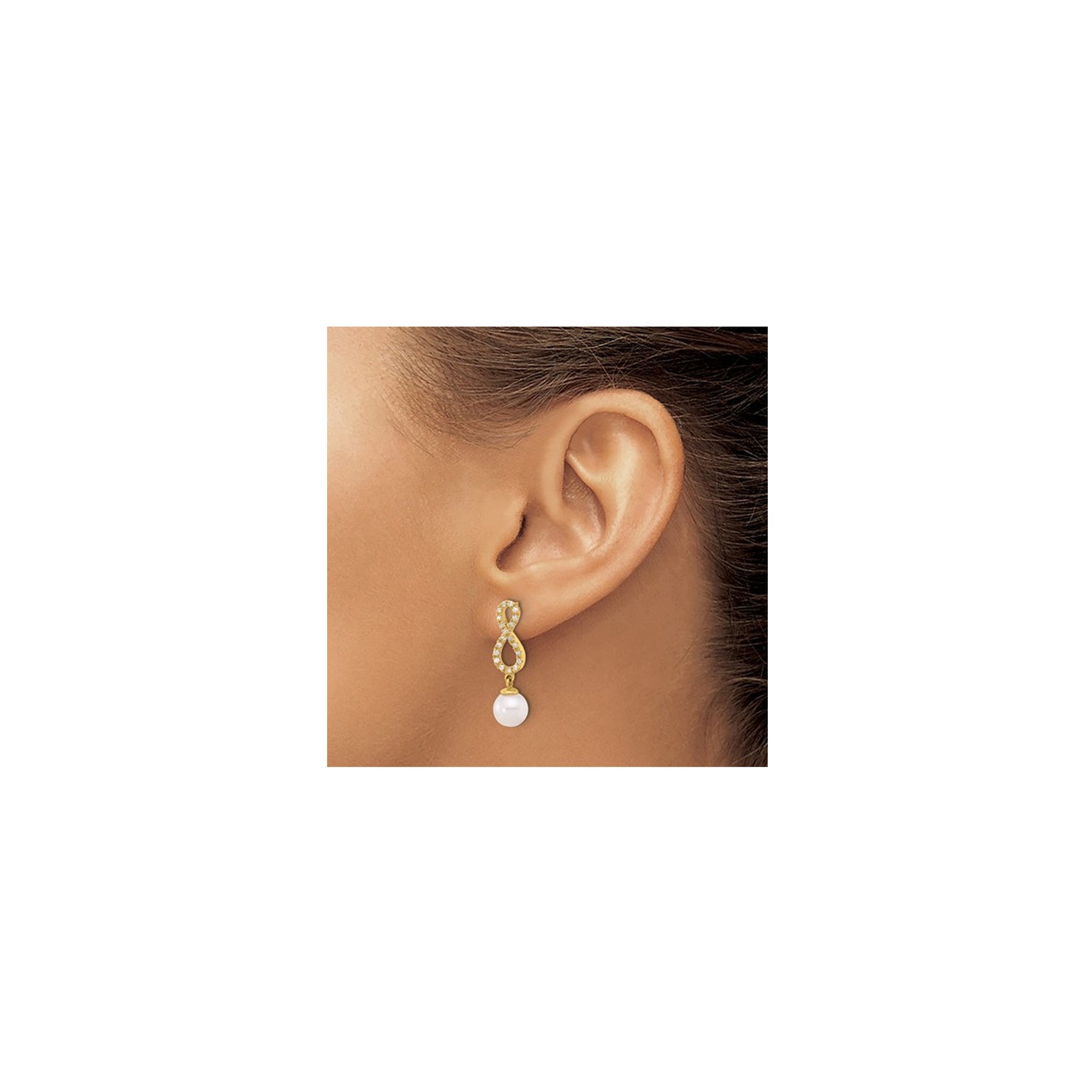 14K Yellow Gold Akoya Pearl Infinity Earrings with Diamonds