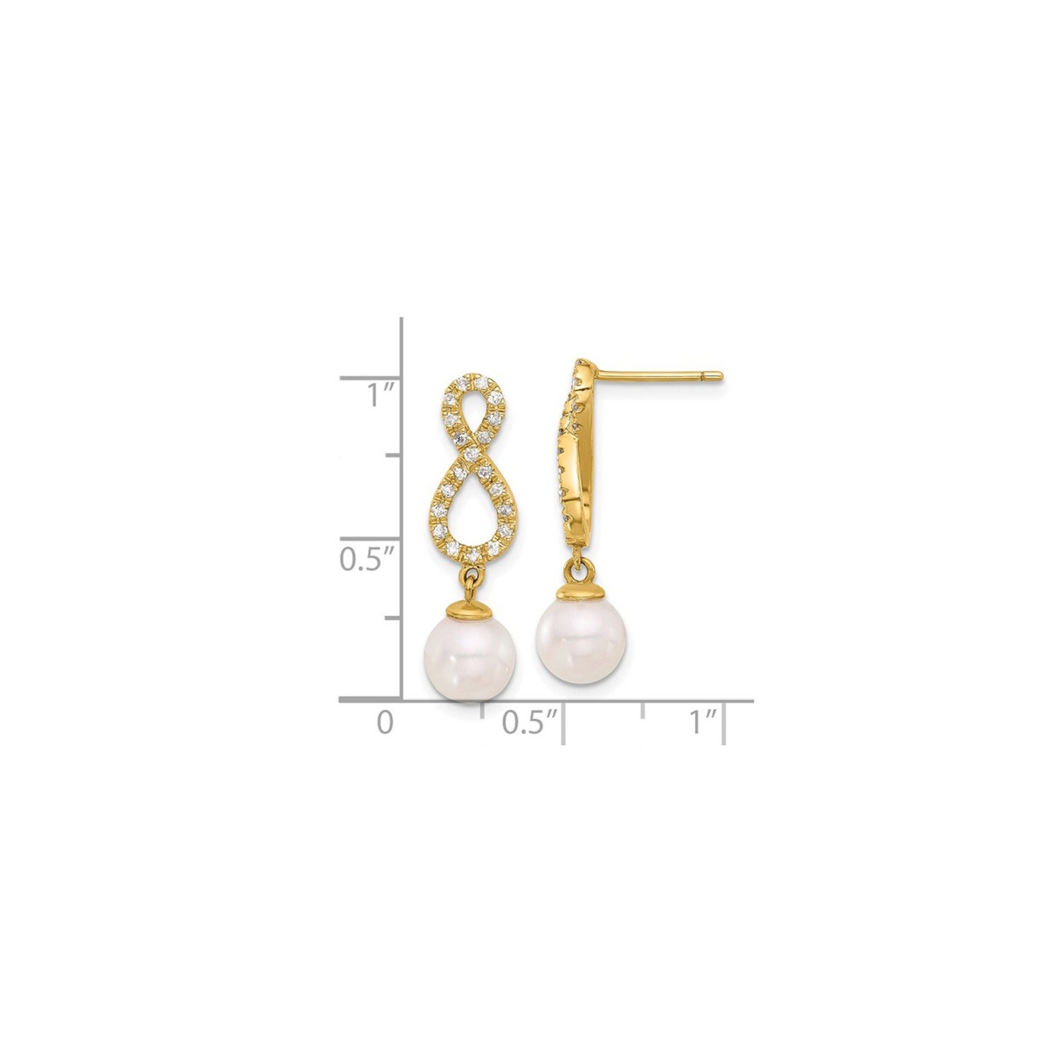 14K Yellow Gold Akoya Pearl Infinity Earrings with Diamonds