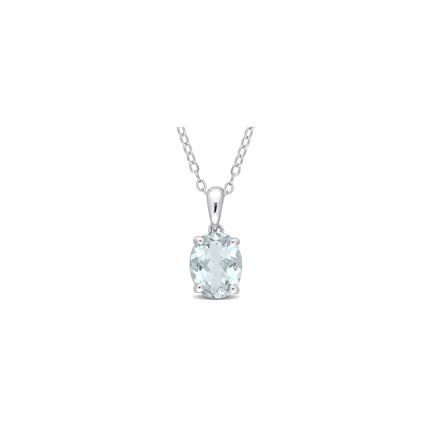 1.50 Carat Aquamarine Solitaire Oval Pendant Necklace in Sterling Silver with Chain