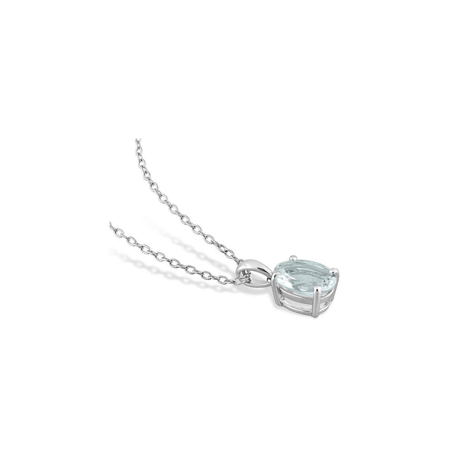 1.50 Carat Aquamarine Solitaire Oval Pendant Necklace in Sterling Silver with Chain