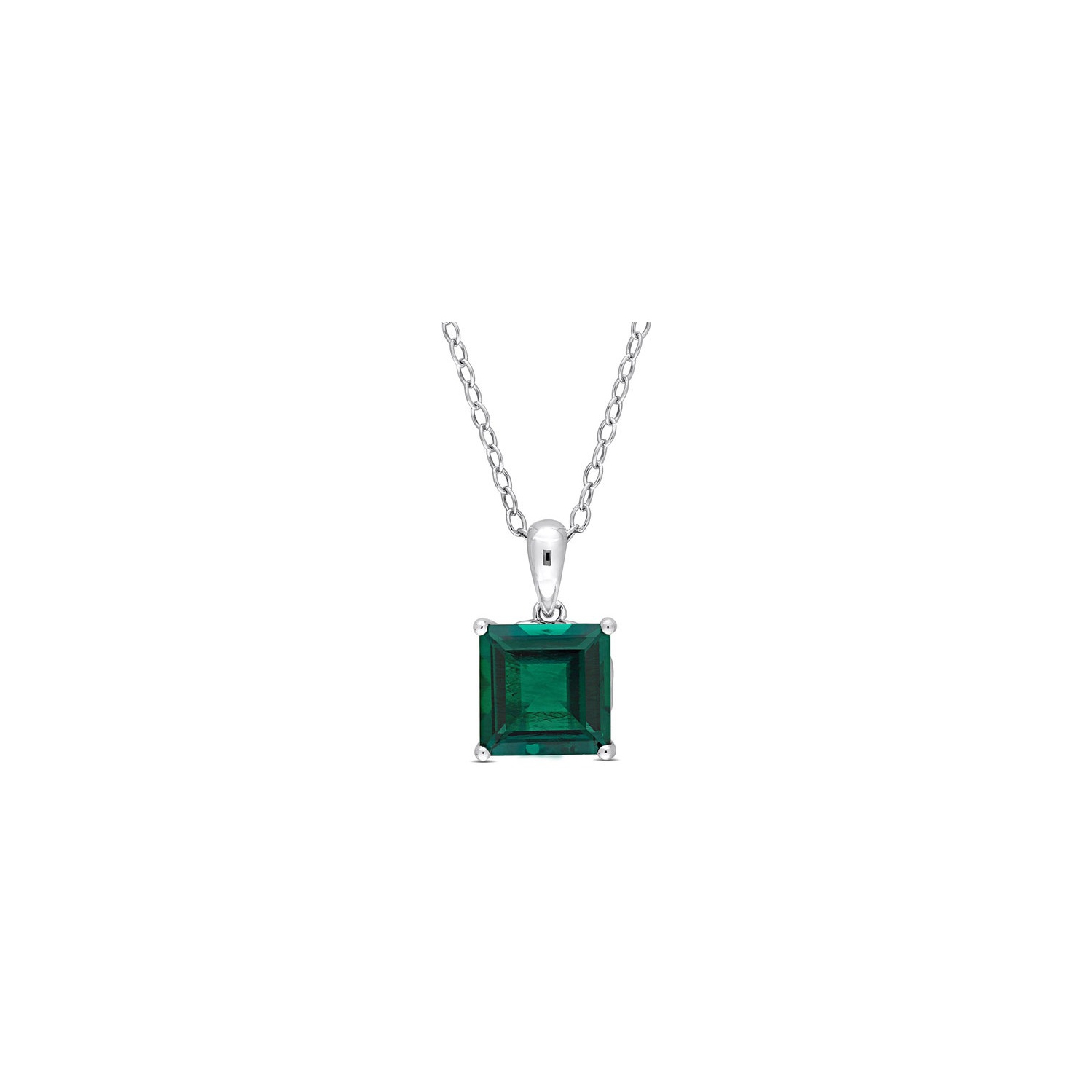 2.55 Carat Lab-Created Emerald Princess Solitaire Pendant Necklace in Sterling Silver with Chain