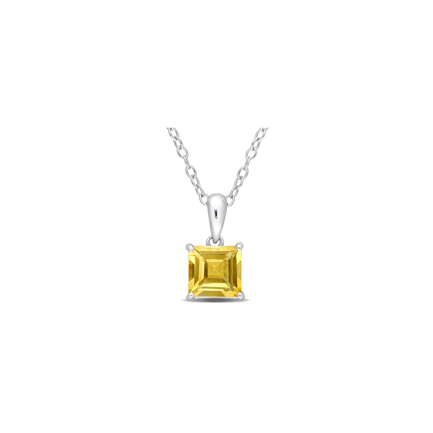1.05 Carat Princess-Cut Citrine Solitaire Pendant Necklace in Sterling Silver with Chain