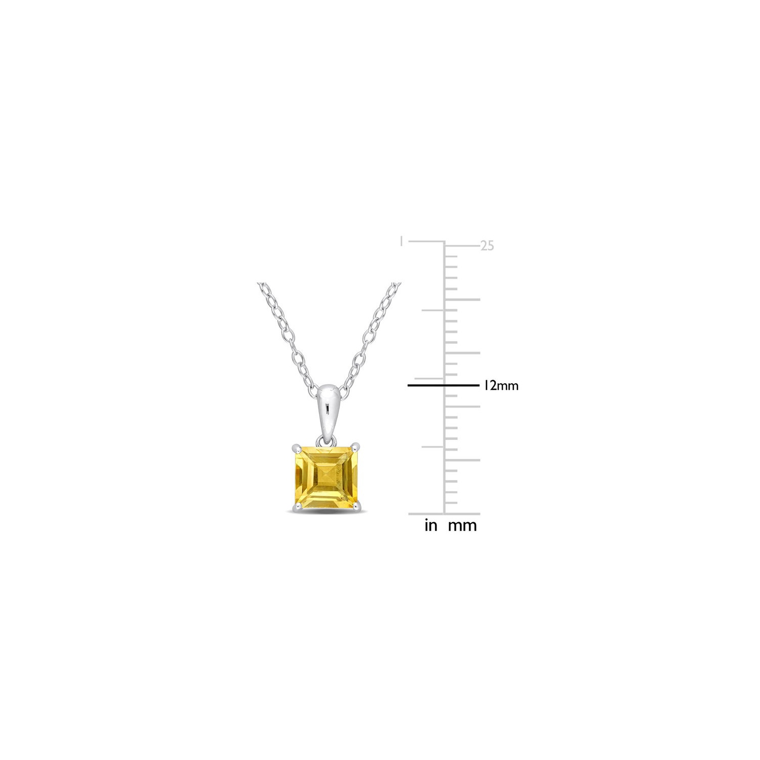 1.05 Carat Princess-Cut Citrine Solitaire Pendant Necklace in Sterling Silver with Chain