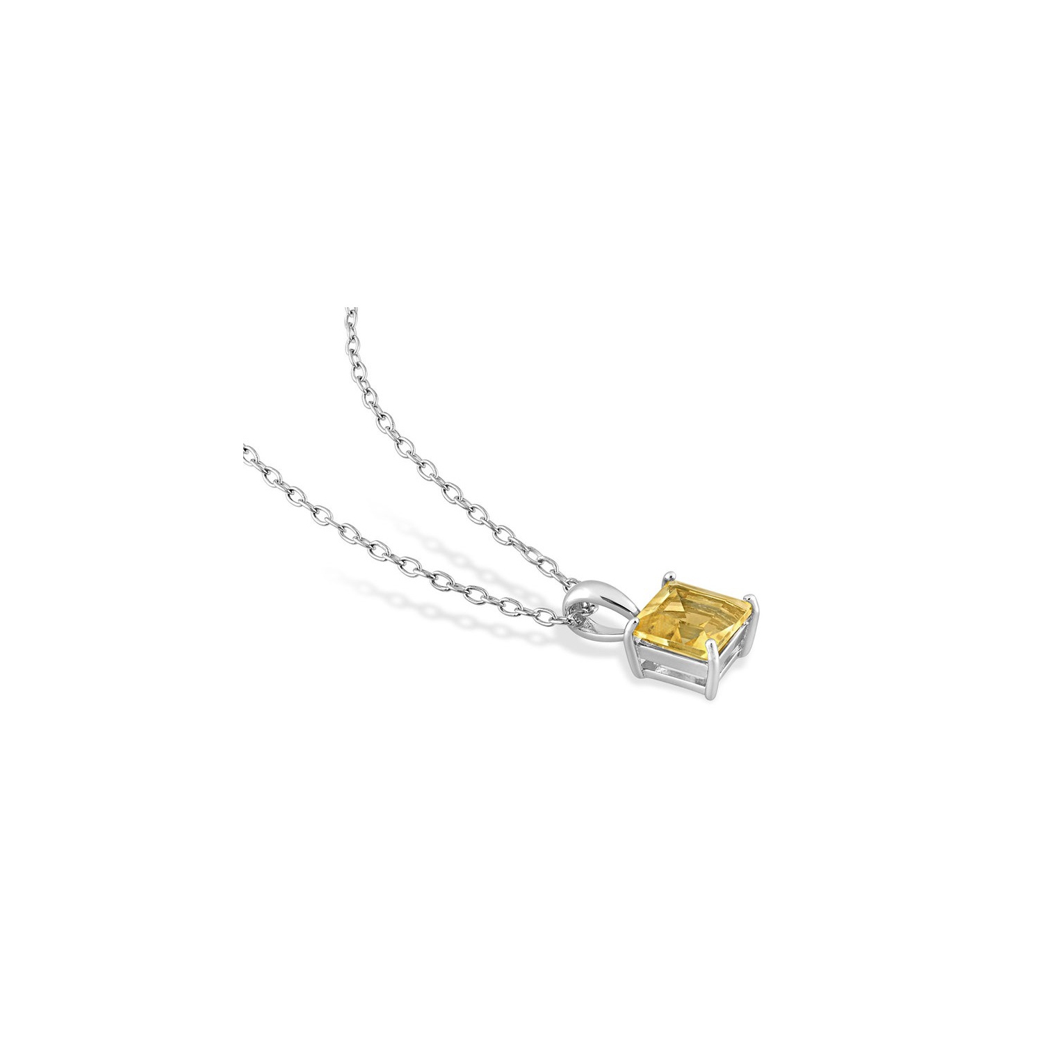 1.05 Carat Princess-Cut Citrine Solitaire Pendant Necklace in Sterling Silver with Chain