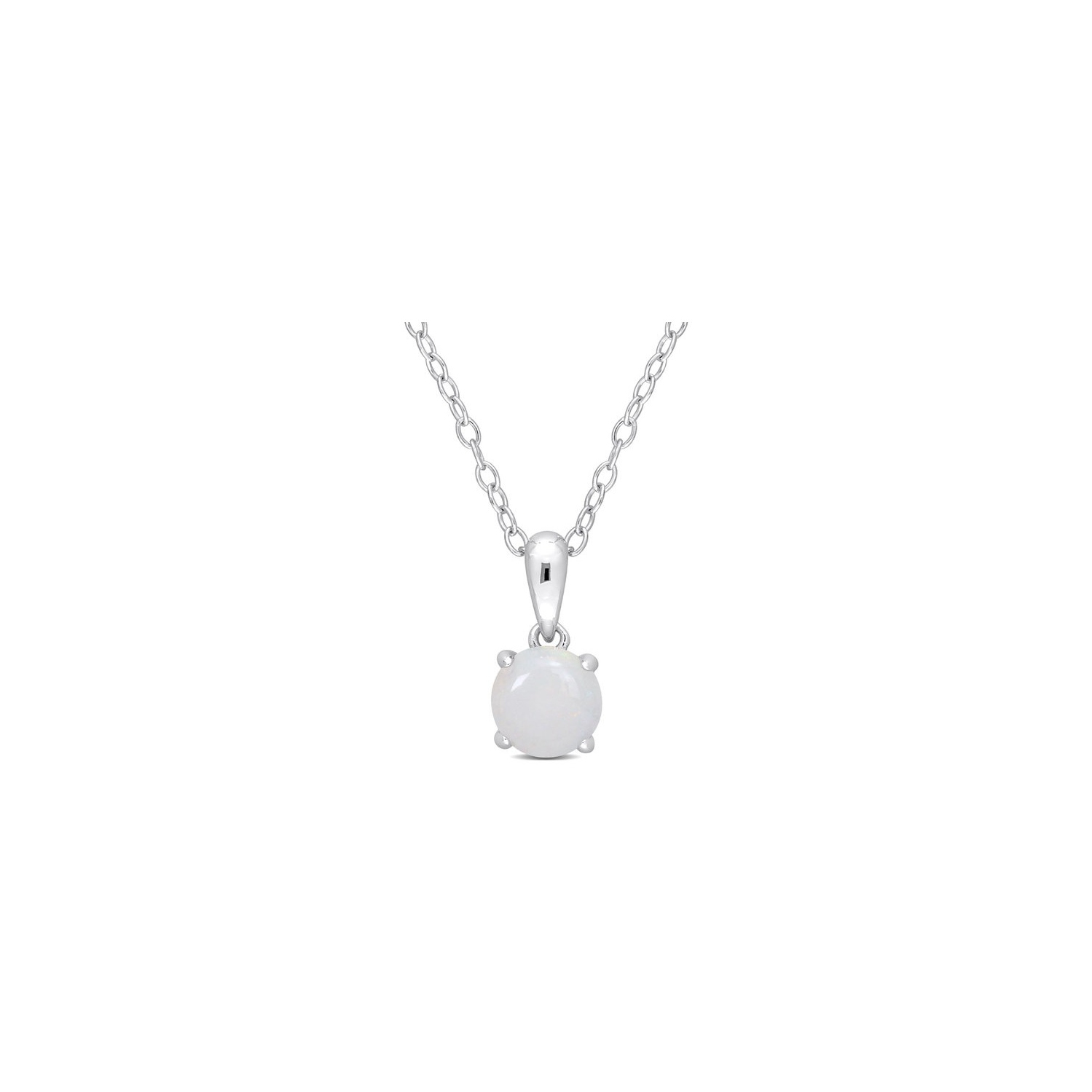3/5 Carat Opal Solitaire Pendant Necklace in Sterling Silver with Chain
