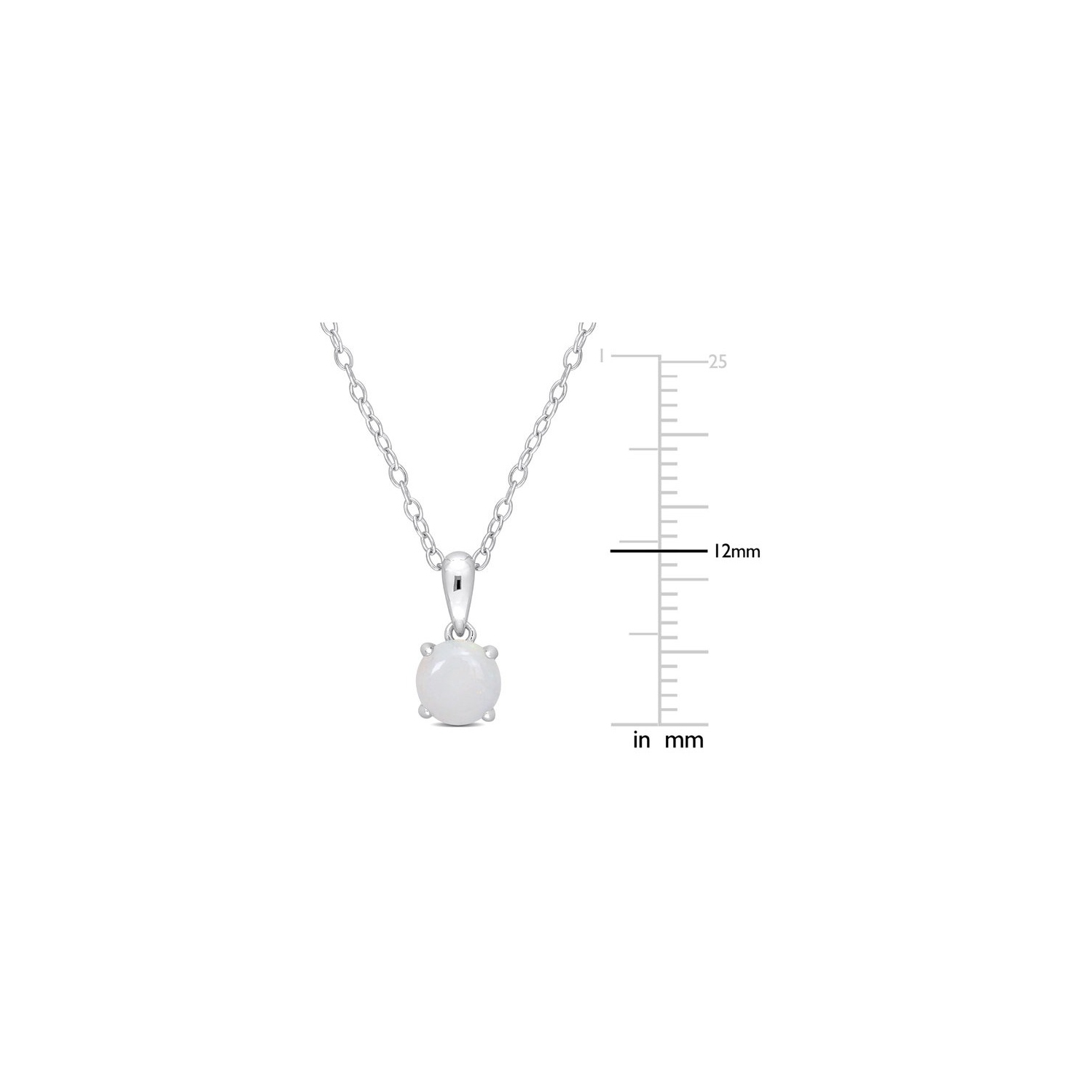 3/5 Carat Opal Solitaire Pendant Necklace in Sterling Silver with Chain