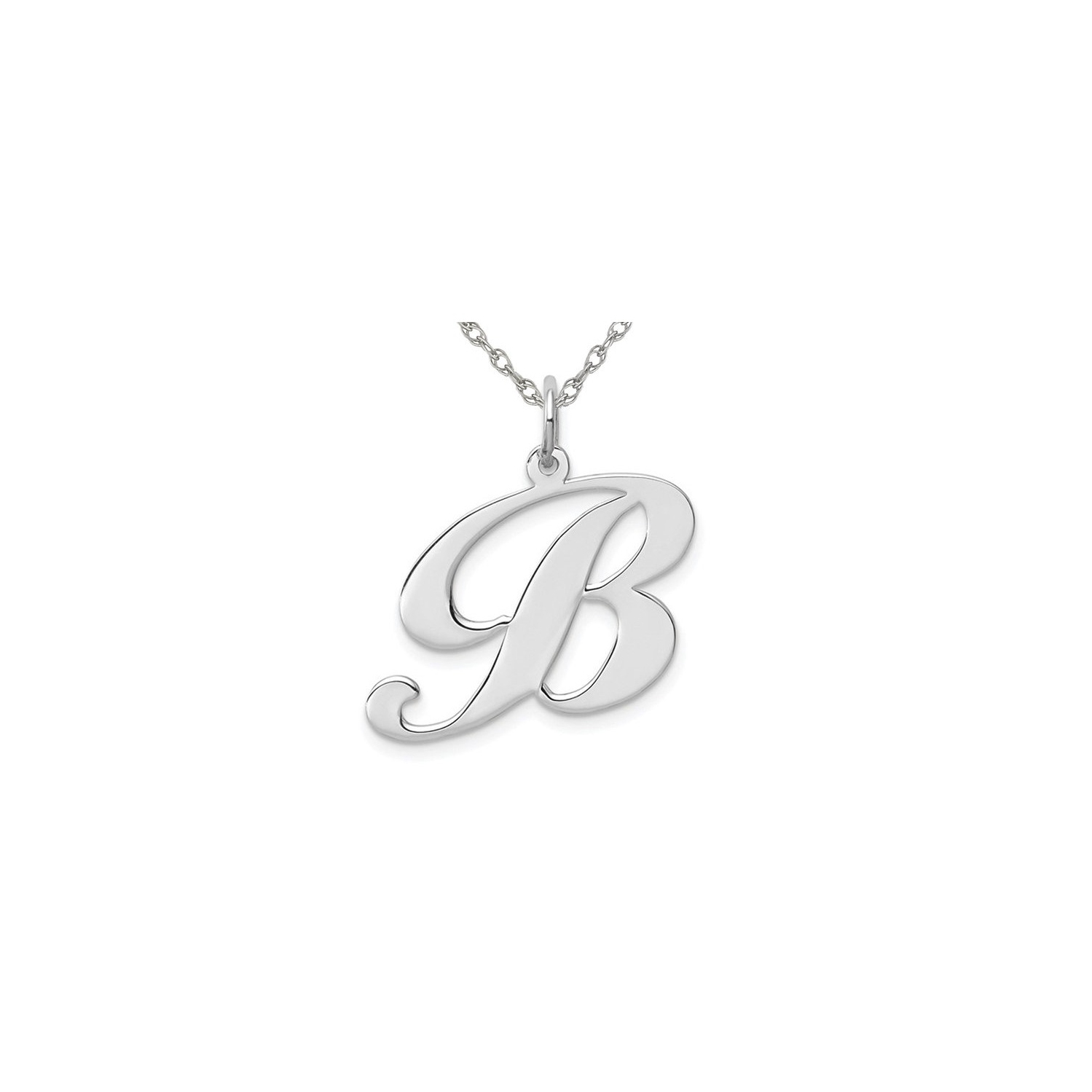 Sterling Silver Fancy Script Initial -B- Pendant Necklace Charm with Chain