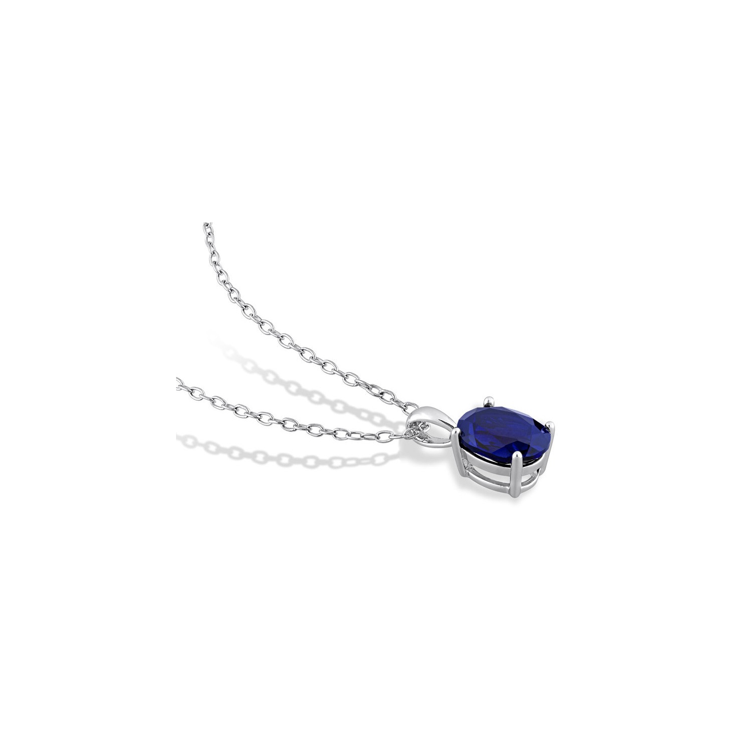 2.95 Carat (ctw) Lab-Created Blue Sapphire Solitaire Oval Pendant