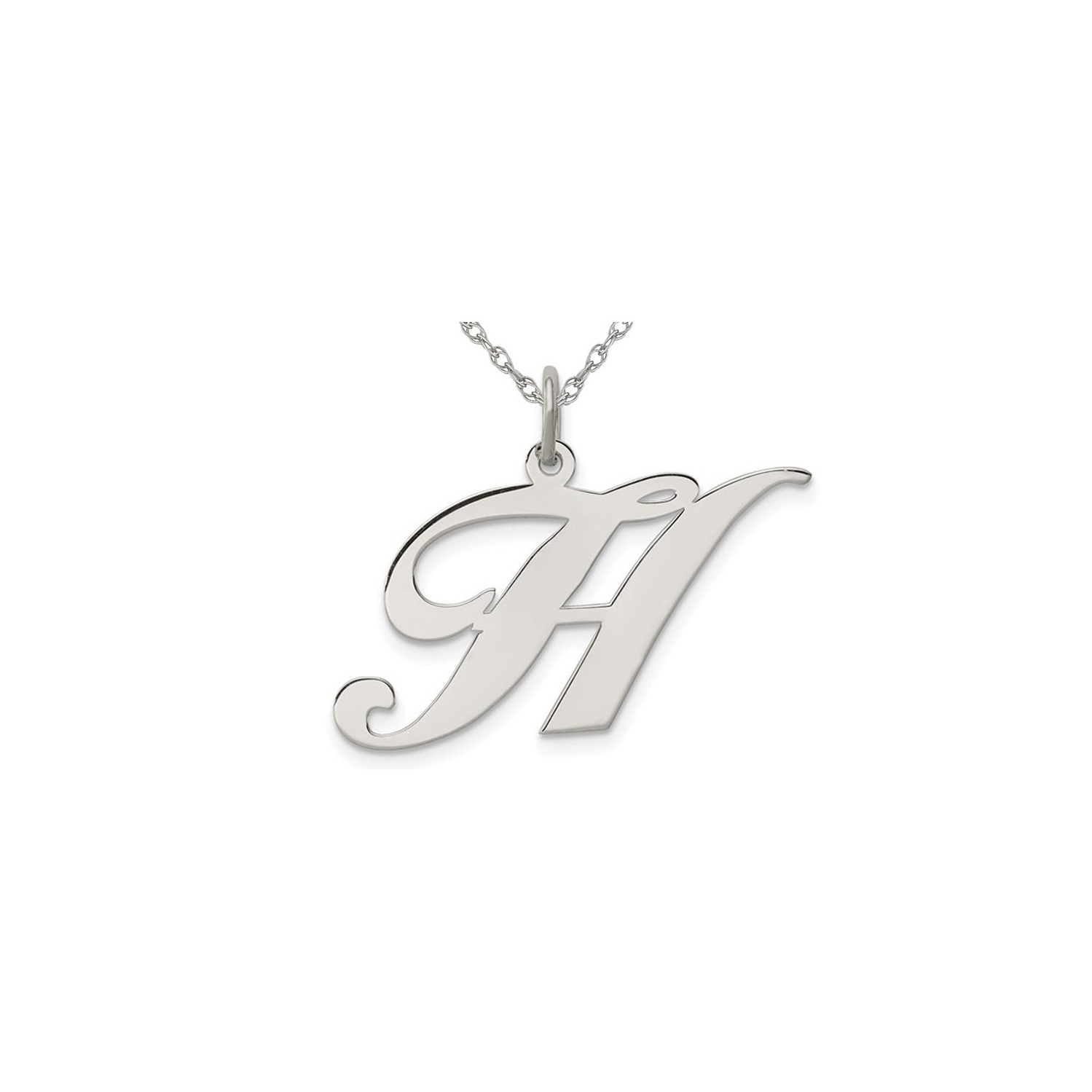 Sterling Silver Fancy Script Initial -H- Pendant Necklace Charm with Chain