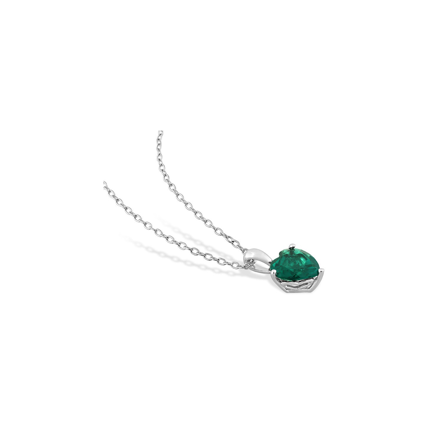 1.50 Carat Lab-Created Emerald Heart Solitaire Pendant Necklace in Sterling Silver with Chain