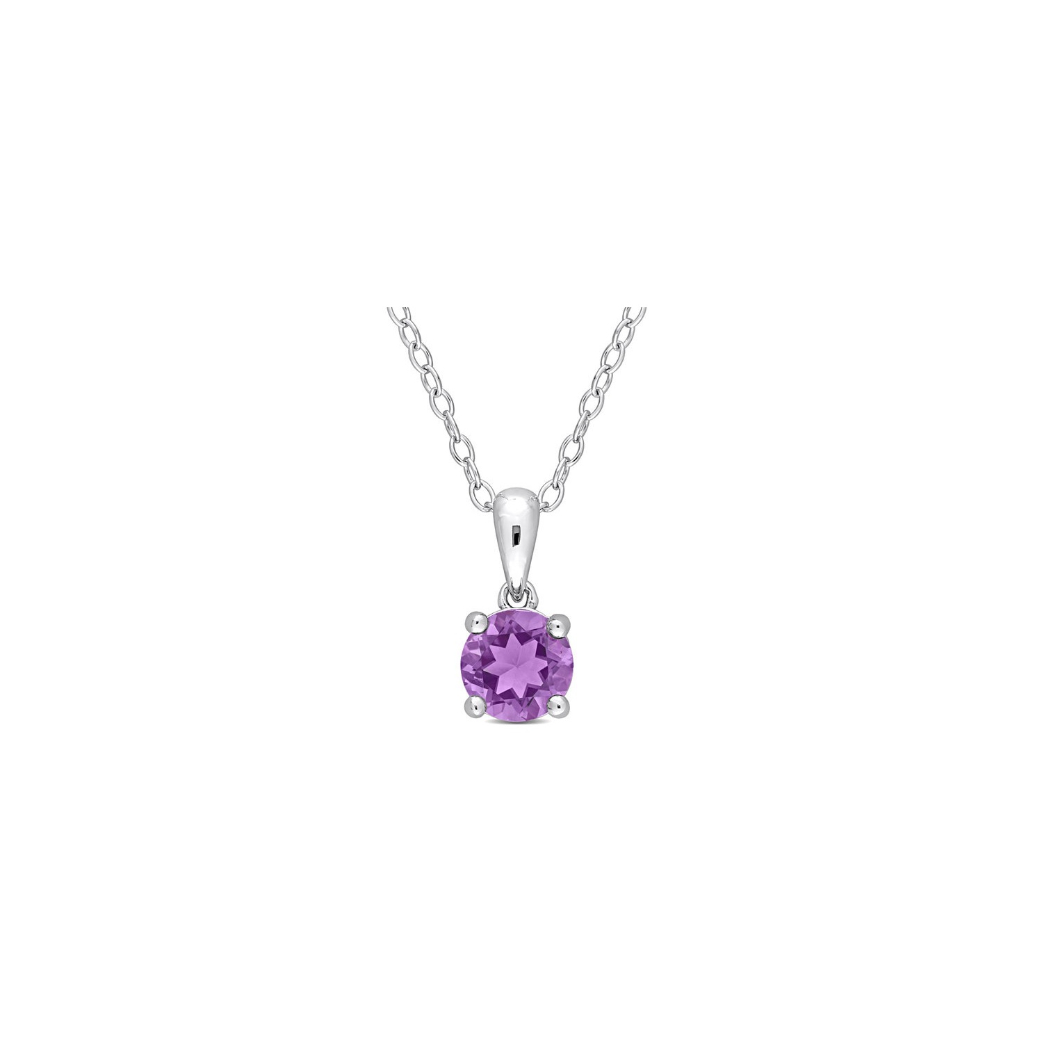 3/5 Carat Amethyst Solitaire Pendant Necklace in Sterling Silver with Chain