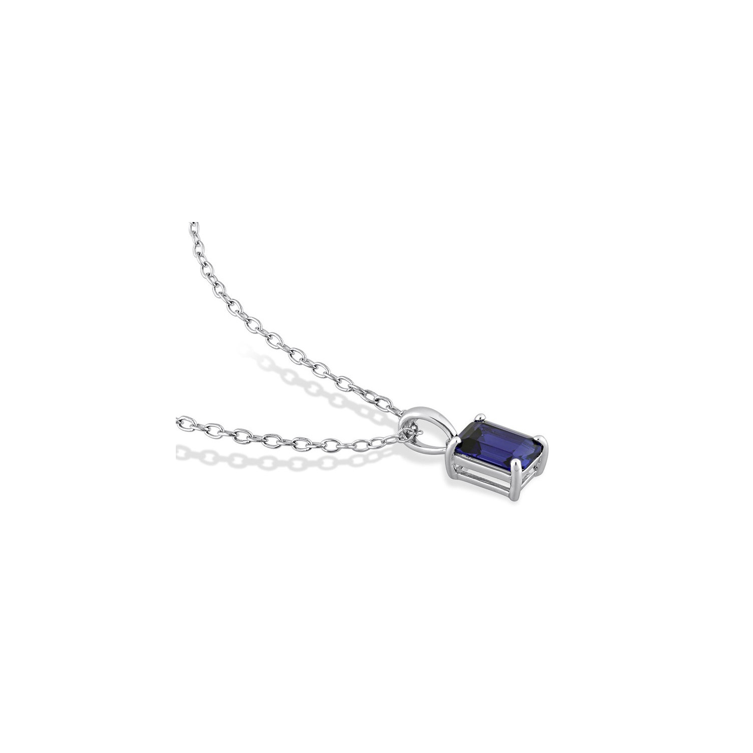 1.50 Carat Lab Created Blue Sapphire Emerald-Cut Pendant Necklace in Sterling Silver with Chain